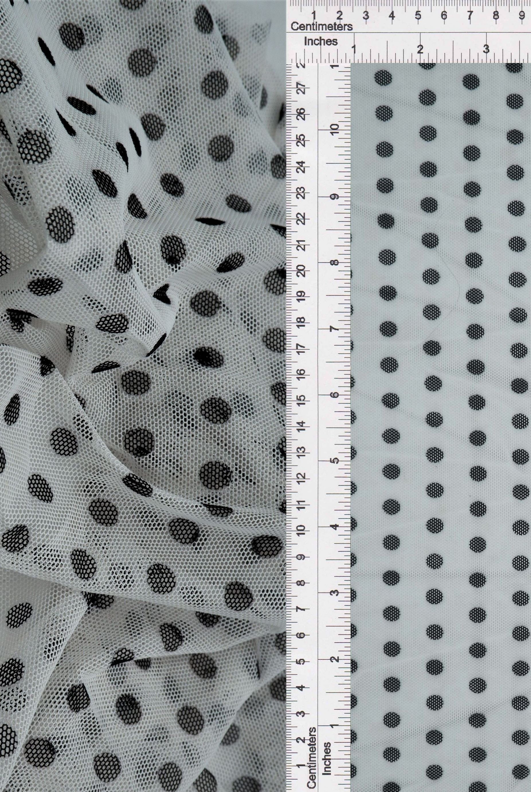 MESH-DU1128 WHITE/BLACK BLACK BLOUSE BODYSUIT CAMI DOT FLOCKING LOUNGEWEAR MESH POLYESTER PRINT SPANDEX STRETCH TOPS TUNICS WHITE