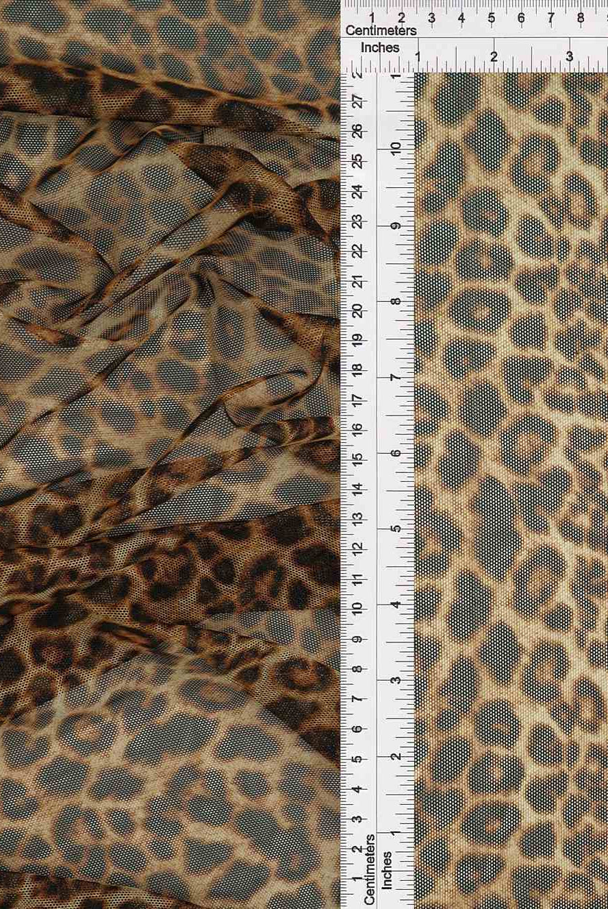 MESH-SE20351 BROWN ANIMAL BLACK BROWN LEOPARD MESH POLYESTER PRINT SPANDEX