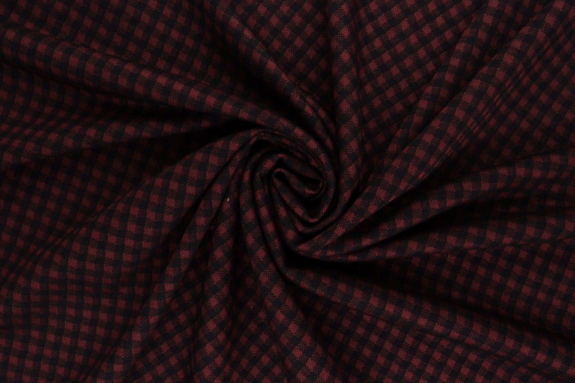 KNT4235 BURGUNDY/BLACK BLACK BOTTOMS DOUBLE KNIT DRESS OUTERWEAR PANTS PLAID POLYESTER RAYON SKIRTS SPANDEX STRETCH TOPS YARN DYED