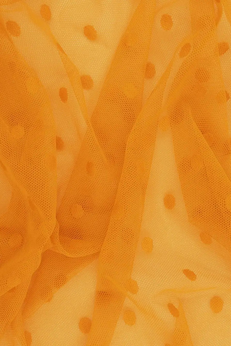 MESH-3698 YELLOW AMBER BLOUSE BODYSUIT CAMI DOT FLOCKING LOUNGEWEAR MESH NYLON SOLID SPANDEX STRETCH TOPS TUNICS YELLOW