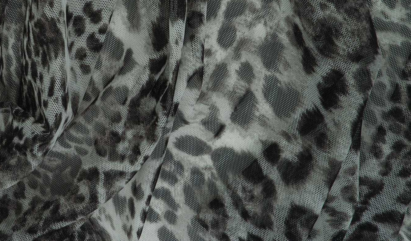 MESH-DU536 SILVER/GREY ANIMAL BLACK BLOUSE BODYSUIT BROWN CAMI FLOCKING GOLD LOUNGEWEAR MESH POLYESTER PRINT SILVER SPANDEX STRETCH TOPS TUNICS WHITE