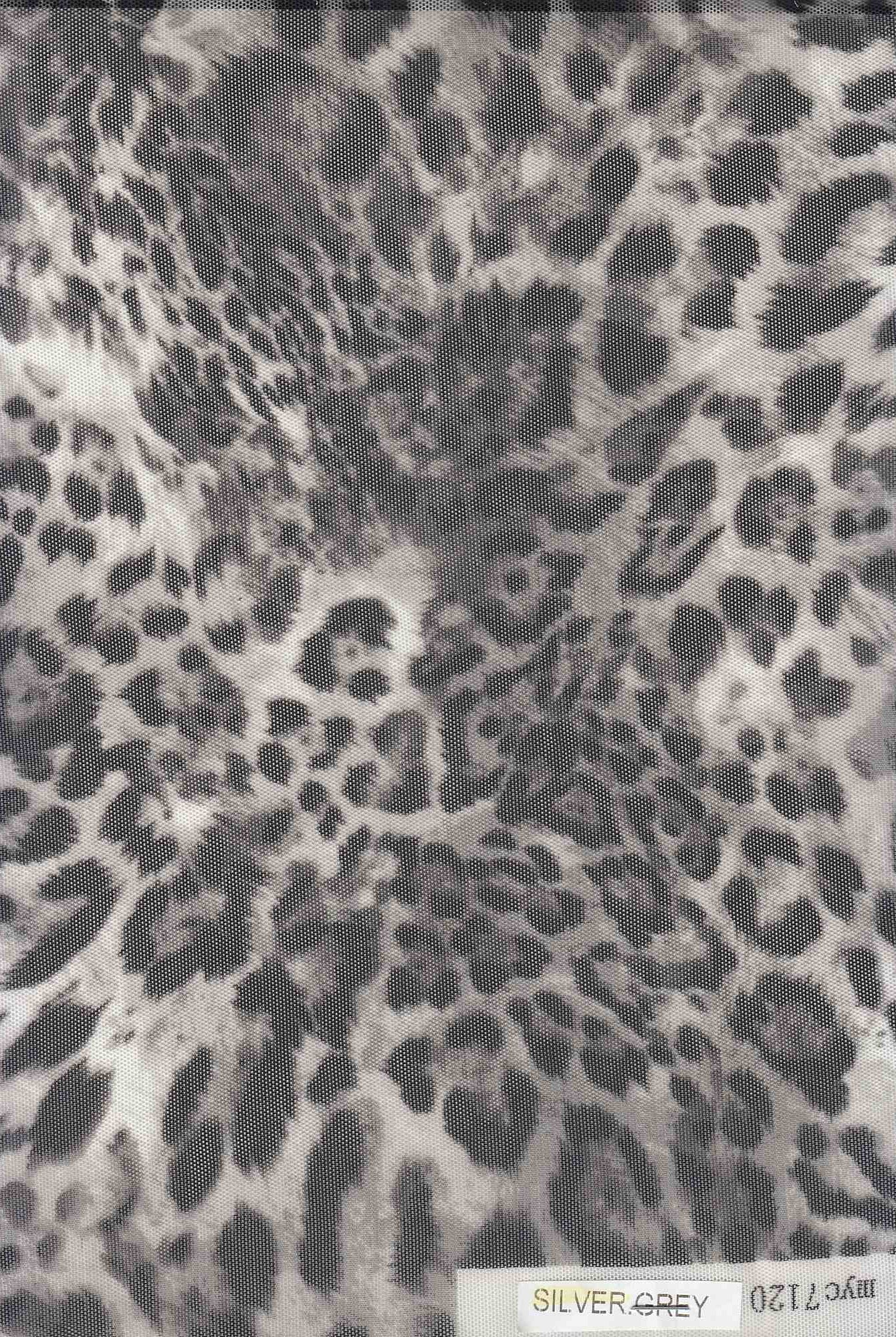 MESH-DU536 SILVER/GREY ANIMAL BLACK BLOUSE BODYSUIT BROWN CAMI FLOCKING GOLD LOUNGEWEAR MESH POLYESTER PRINT SILVER SPANDEX STRETCH TOPS TUNICS WHITE