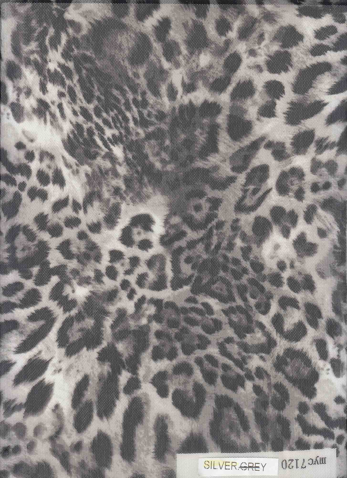 MESH-DU536 SILVER/GREY ANIMAL BLACK BLOUSE BODYSUIT BROWN CAMI FLOCKING GOLD LOUNGEWEAR MESH POLYESTER PRINT SILVER SPANDEX STRETCH TOPS TUNICS WHITE