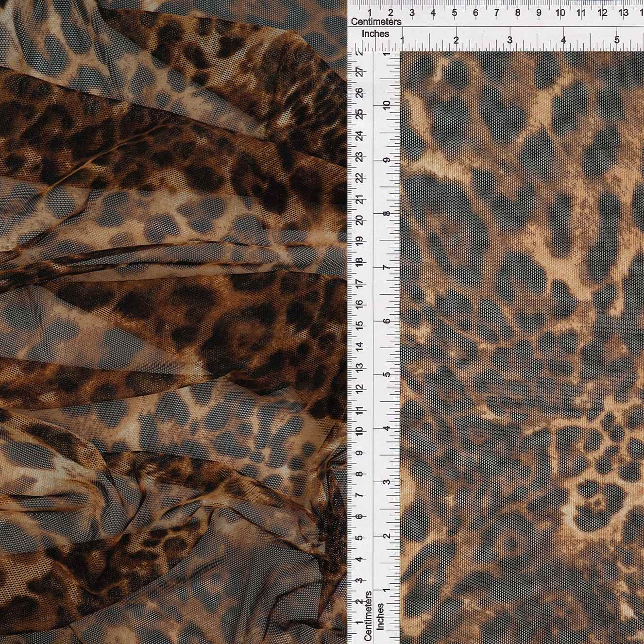 MESH-DU536 MOCHA/BROWN ANIMAL BLOUSE BODYSUIT CAMI FLOCKING LOUNGEWEAR MESH POLYESTER PRINT SPANDEX STRETCH TOPS TUNICS