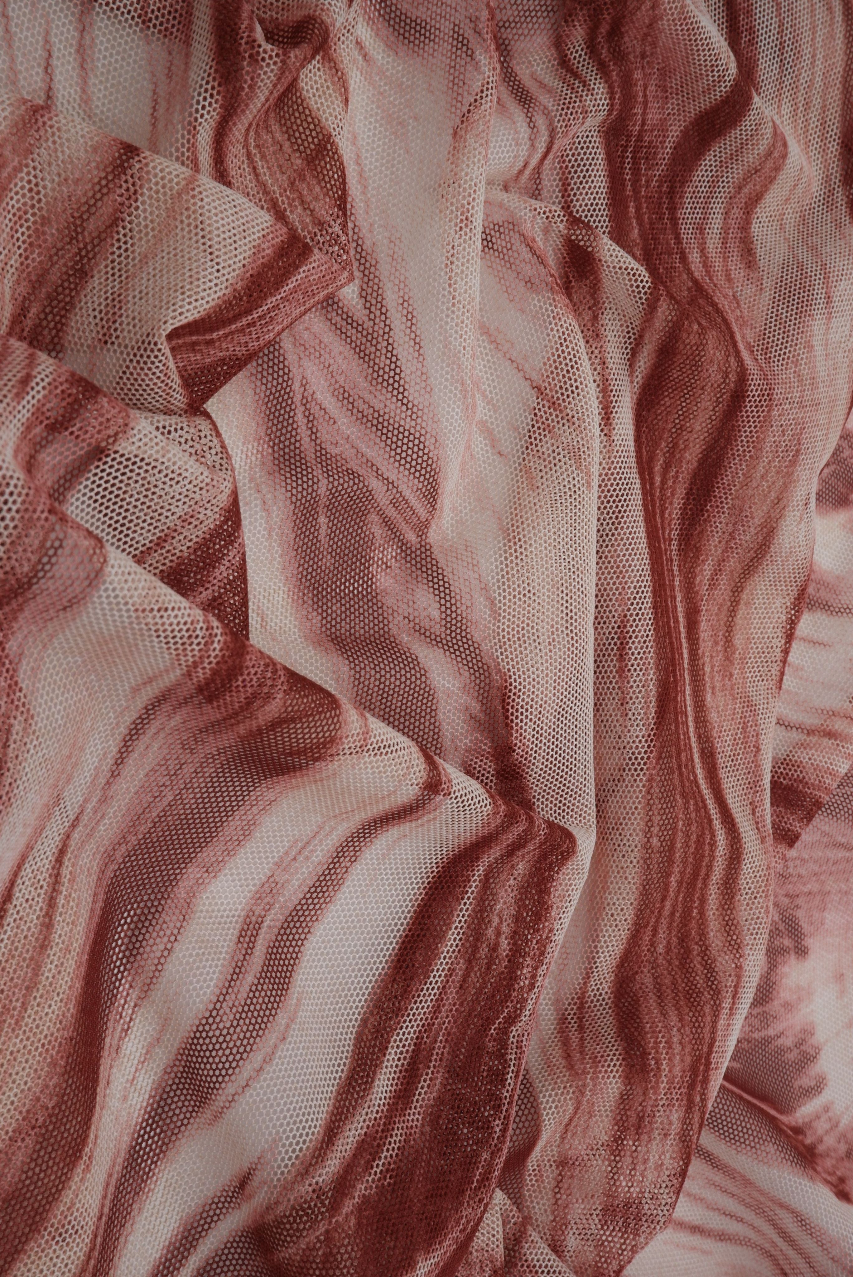 MESH-Q11213 ROSE/MAUVE BLOUSE BODYSUIT CAMI FLOCKING LOUNGEWEAR MARBLE MESH PINK POLYESTER PRINT RED SPANDEX STRETCH TOPS TUNICS WHITE