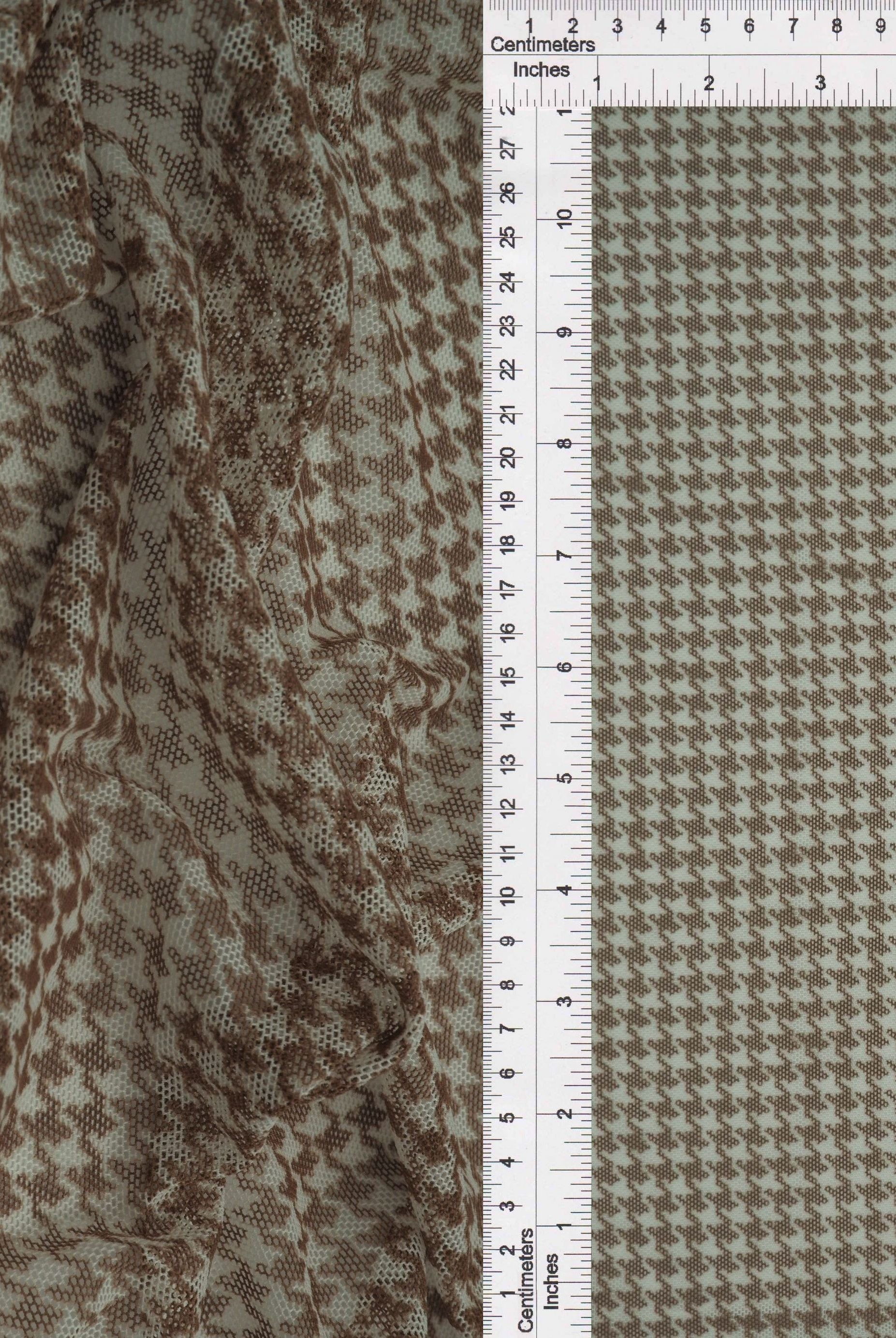 MESH-MS10150 BROWN BLOUSE BODYSUIT BROWN CAMI FLOCKING HOUNDSTOOTH LOUNGEWEAR MESH POLYESTER PRINT SPANDEX STRETCH TOPS TUNICS