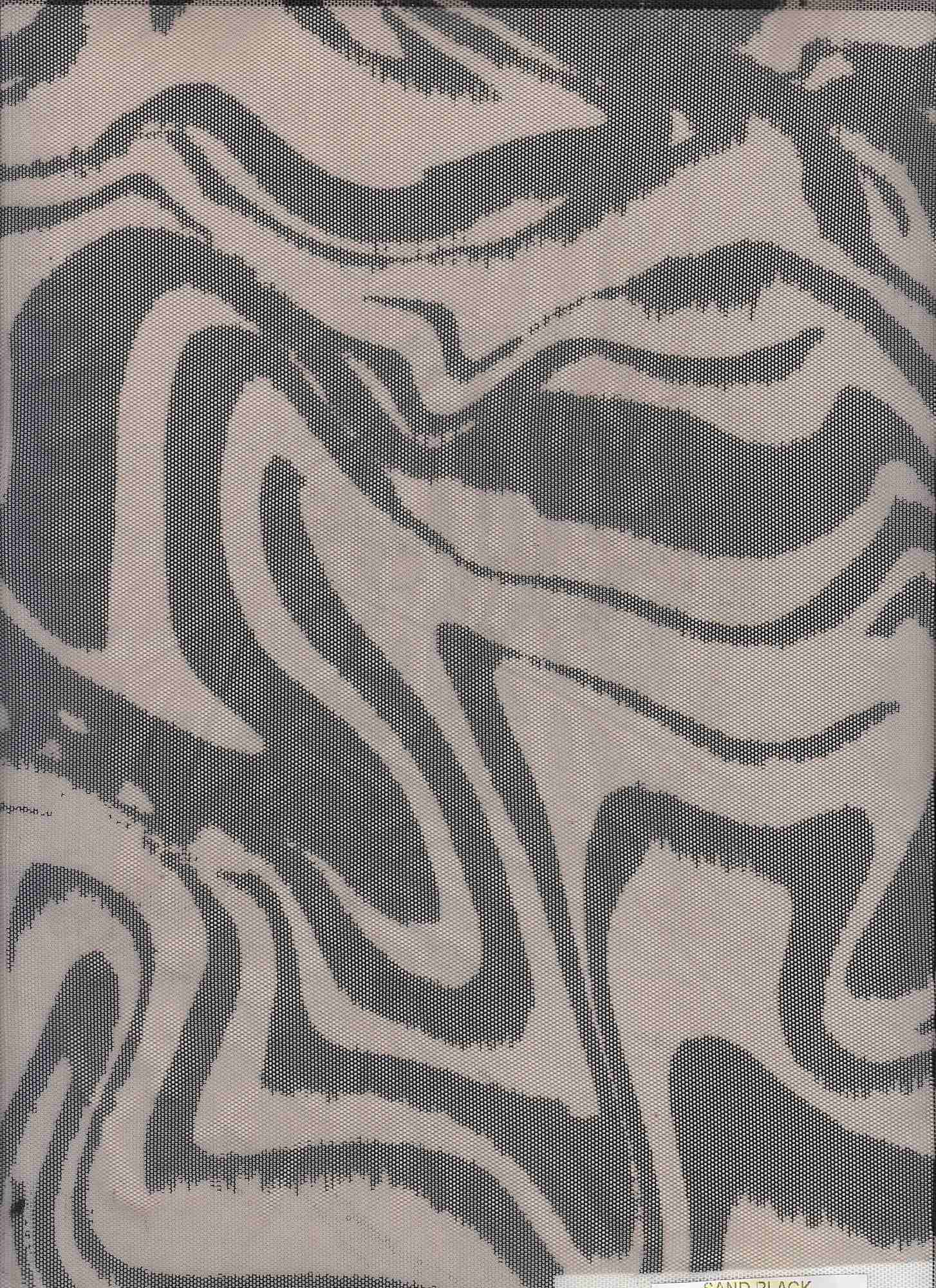 MESH-Q11201 SAND/BLK BLACK BLOUSE BODYSUIT BROWN CAMI FLOCKING GEOMETRIC LOUNGEWEAR MESH POLYESTER PRINT SPANDEX STRETCH TOPS TUNICS