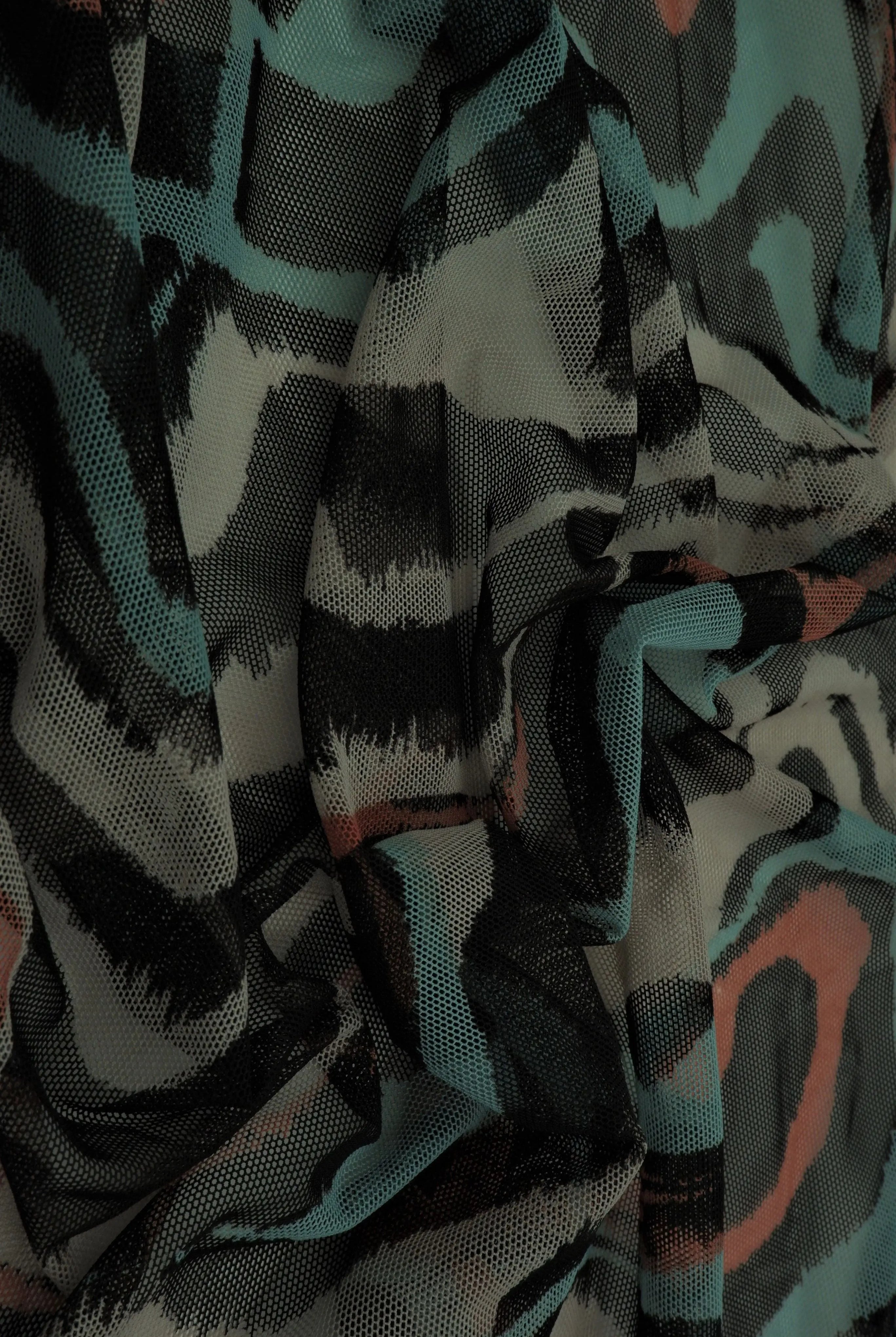 MESH-Q11201 RUST MINT BLOUSE BODYSUIT CAMI FLOCKING GEOMETRIC LOUNGEWEAR MESH POLYESTER PRINT SPANDEX STRETCH TOPS TUNICS