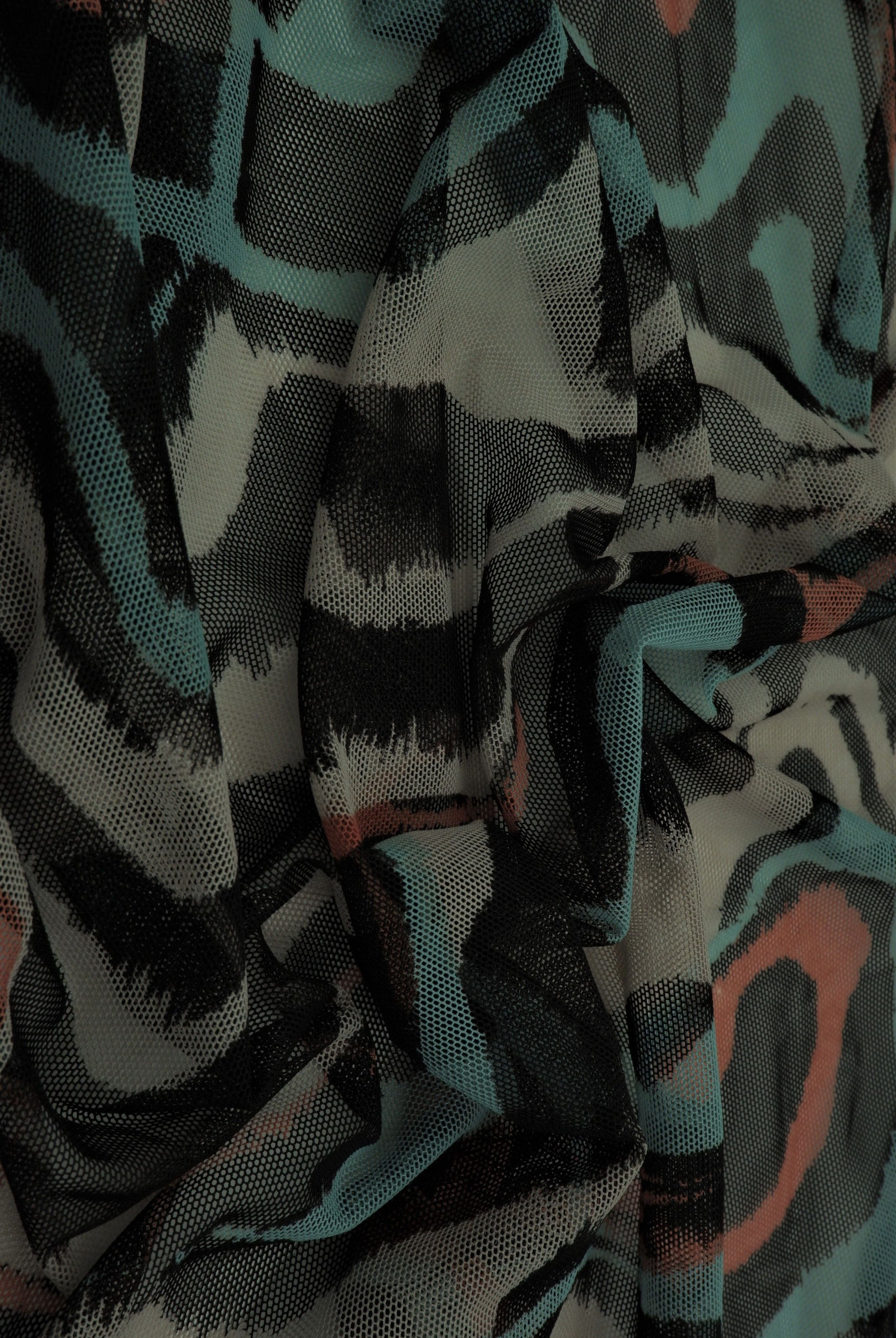 Geometric Flocked Mesh Stretch Fabric - MESH-Q11201