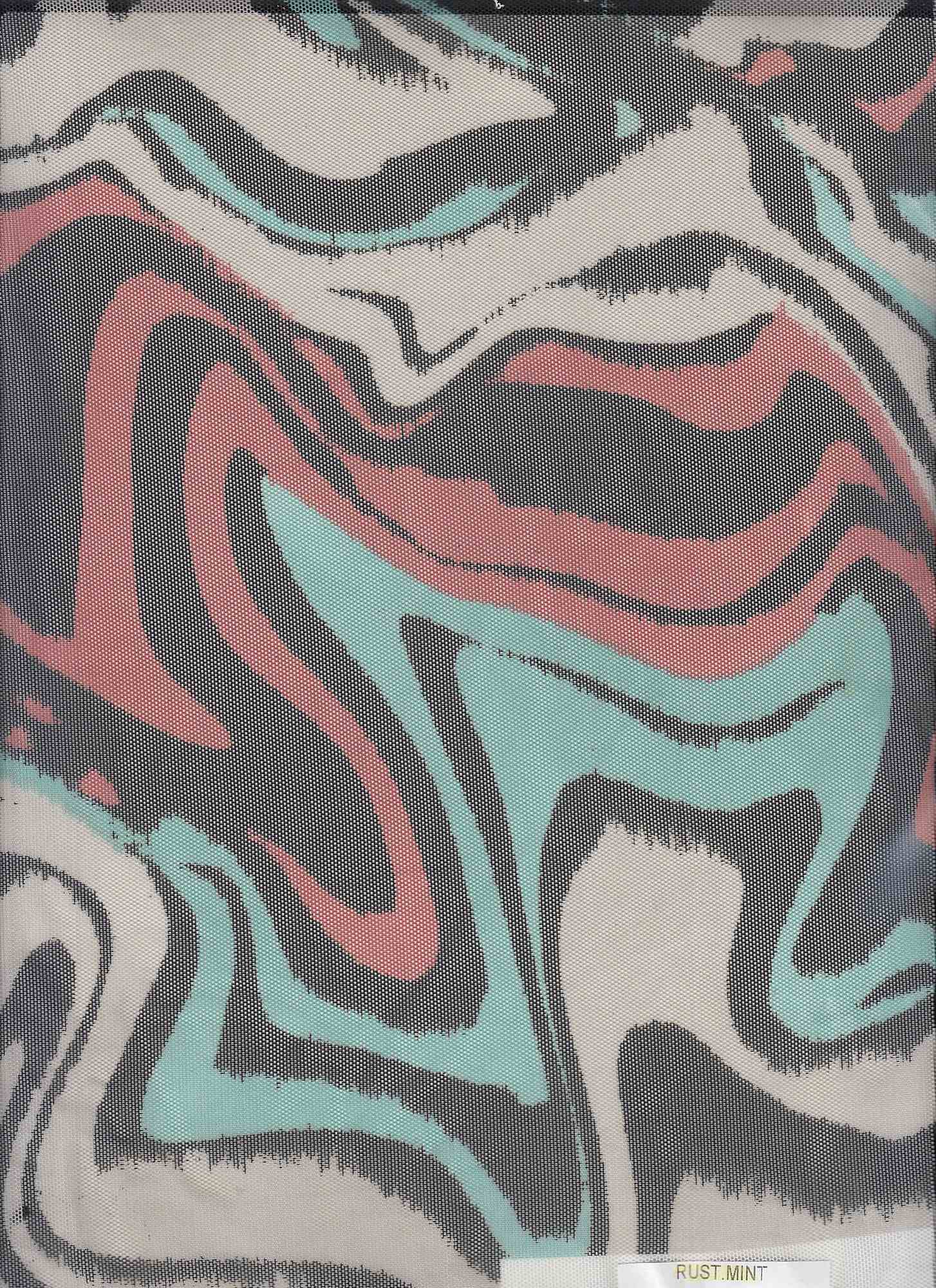 MESH-Q11201 RUST MINT BLOUSE BODYSUIT CAMI FLOCKING GEOMETRIC LOUNGEWEAR MESH POLYESTER PRINT SPANDEX STRETCH TOPS TUNICS