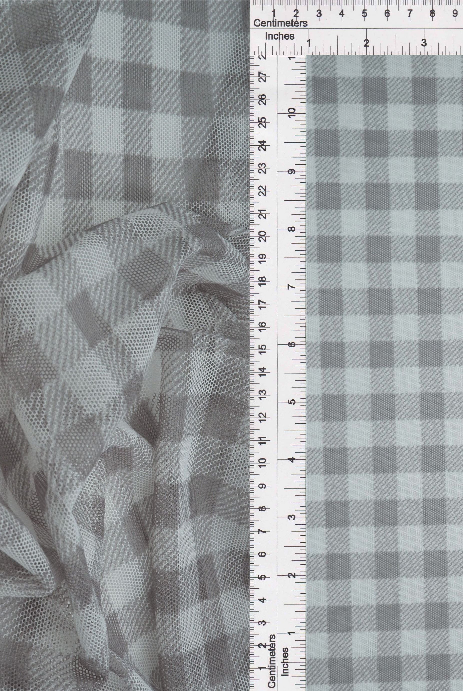 MESH-DU1755 GREY/IVORY BLOUSE BODYSUIT CAMI CHECKERED FLOCKING GINGHAM LOUNGEWEAR MESH PLAID POLYESTER PRINT SPANDEX STRETCH TOPS TUNICS