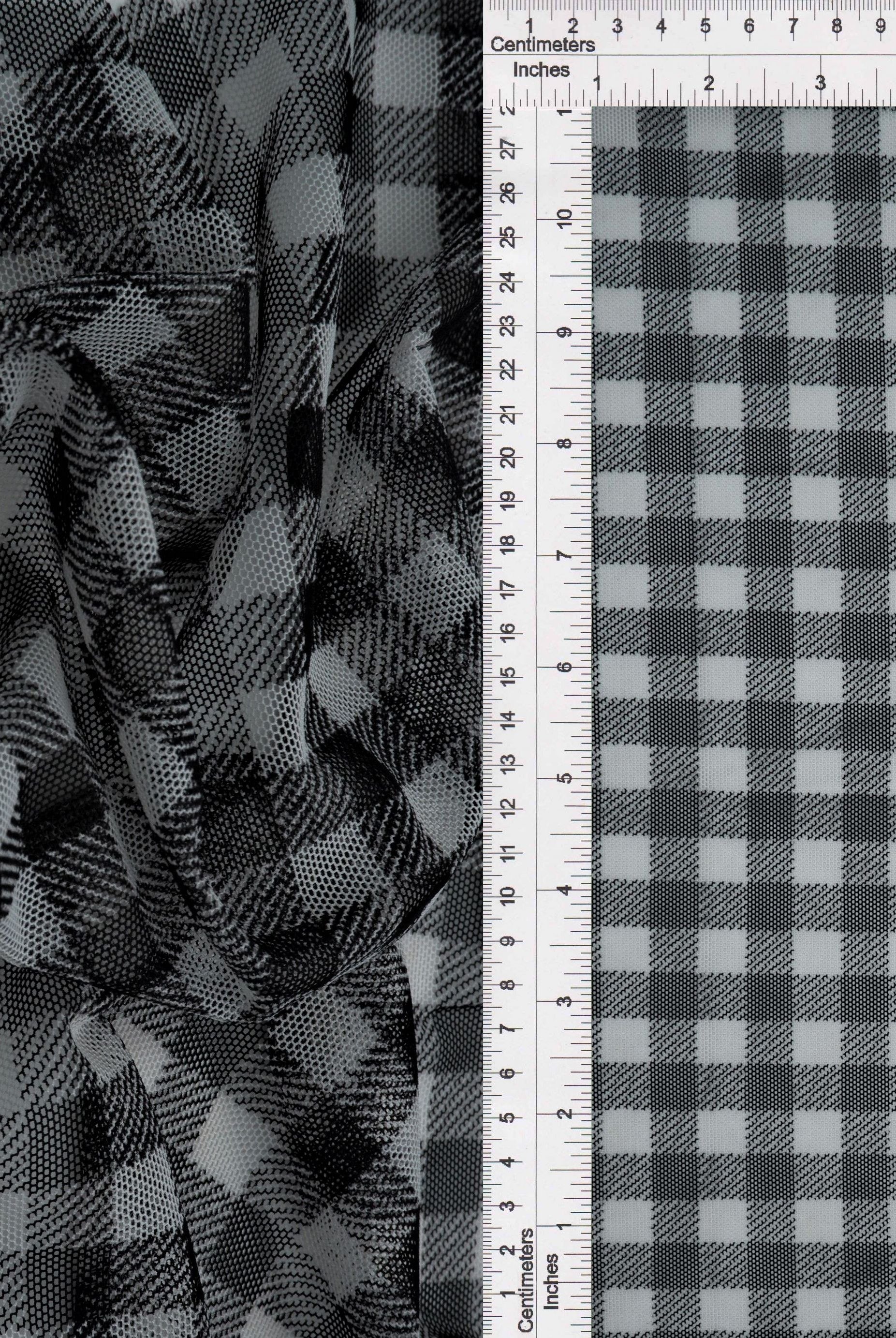 MESH-DU1755 BLK/IVORY BLOUSE BODYSUIT CAMI CHECKERED FLOCKING GINGHAM LOUNGEWEAR MESH PLAID POLYESTER PRINT SPANDEX STRETCH TOPS TUNICS