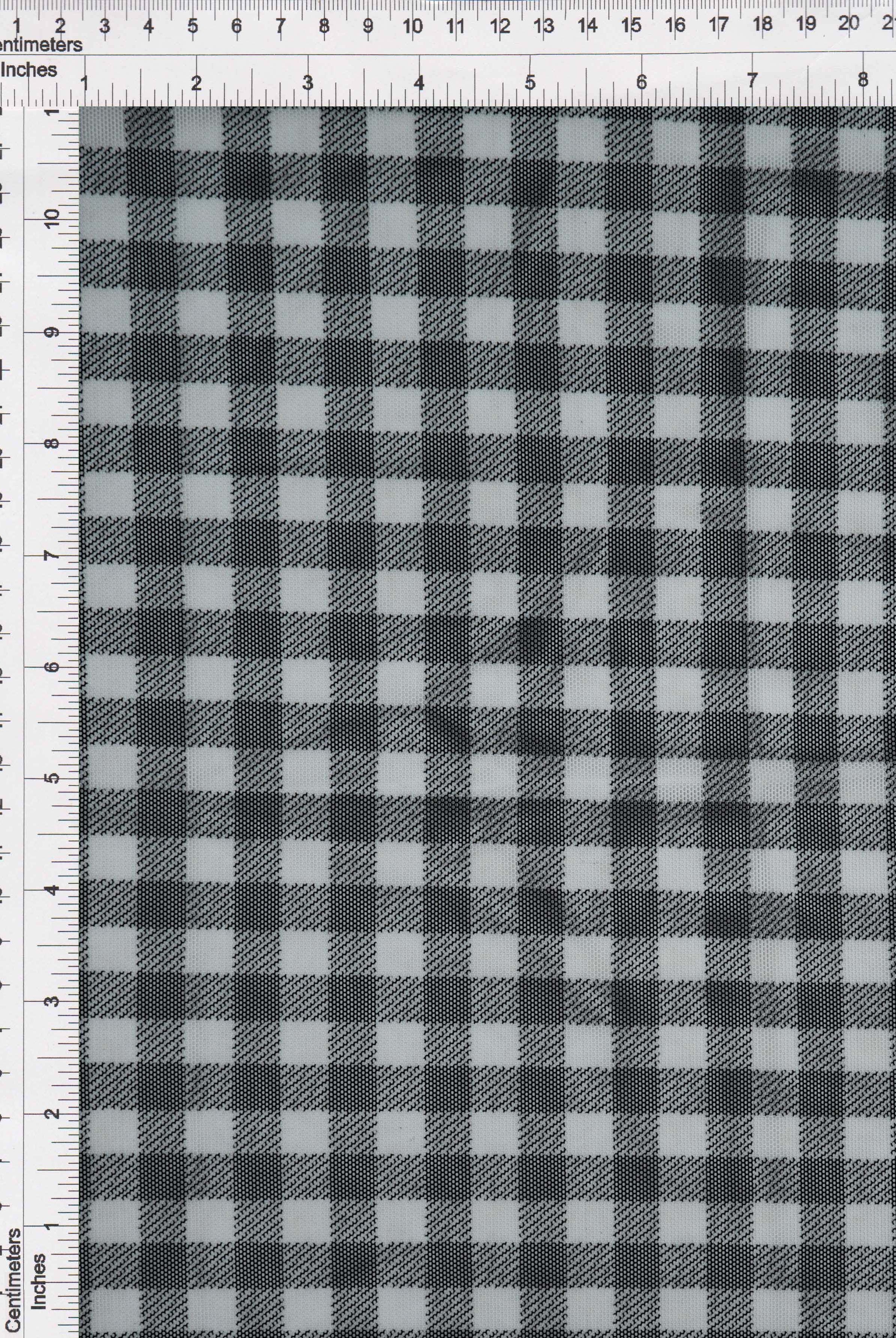 MESH-DU1755 BLK/IVORY BLOUSE BODYSUIT CAMI CHECKERED FLOCKING GINGHAM LOUNGEWEAR MESH PLAID POLYESTER PRINT SPANDEX STRETCH TOPS TUNICS