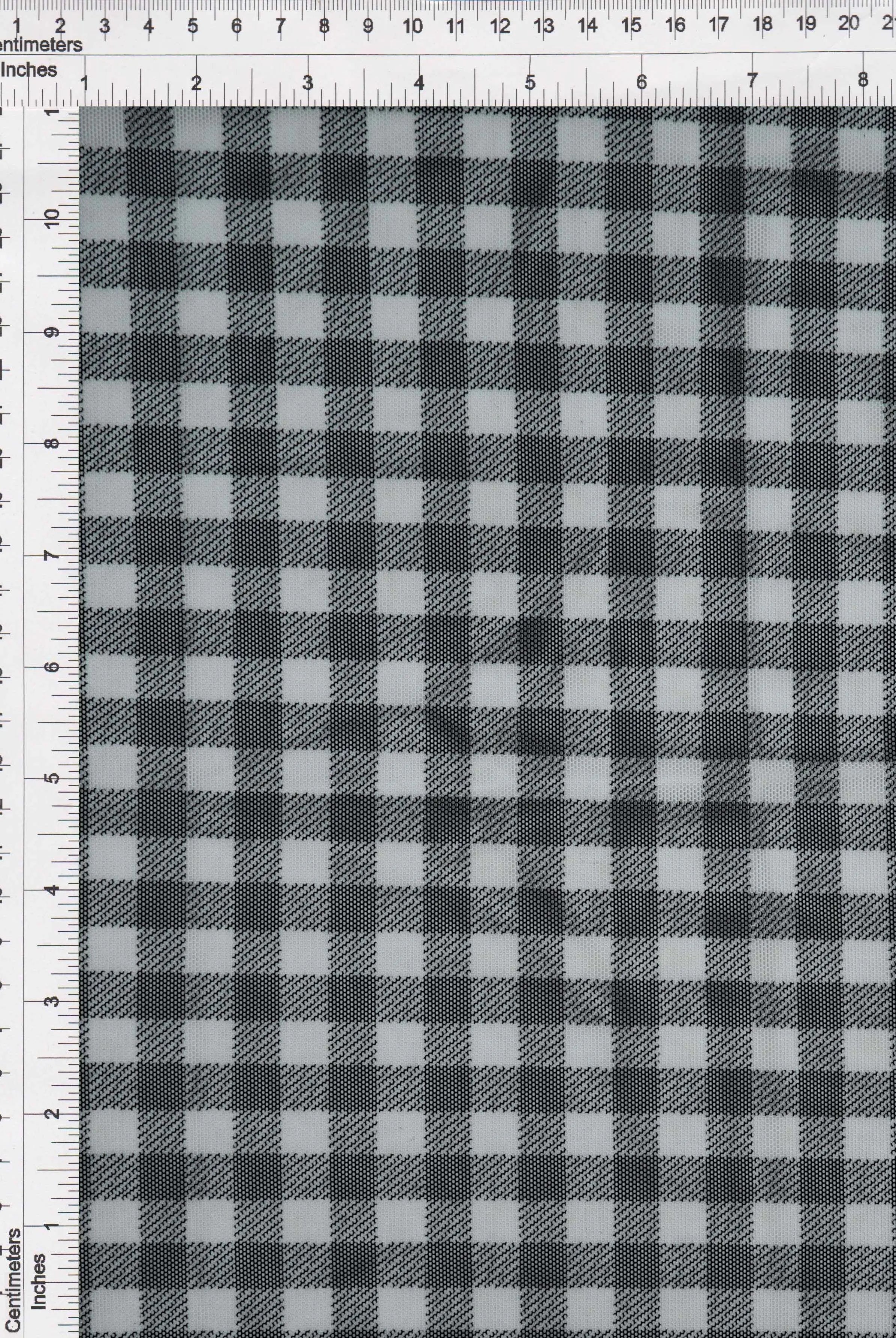 MESH-DU1755 BLK/IVORY BLOUSE BODYSUIT CAMI CHECKERED FLOCKING GINGHAM LOUNGEWEAR MESH PLAID POLYESTER PRINT SPANDEX STRETCH TOPS TUNICS