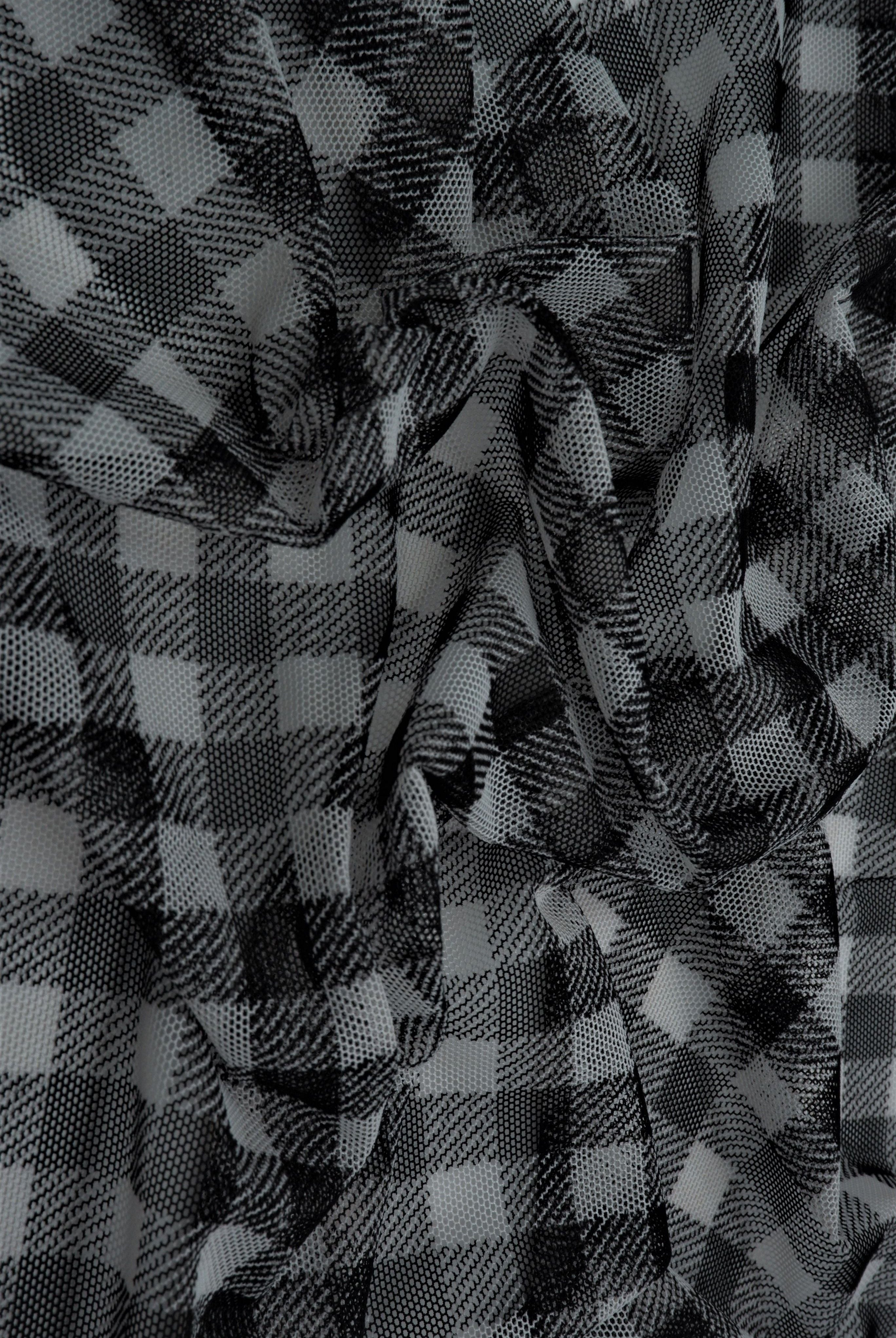 Mesh Plaid Gingham Flocking Print Fabric - MESH-DU1755