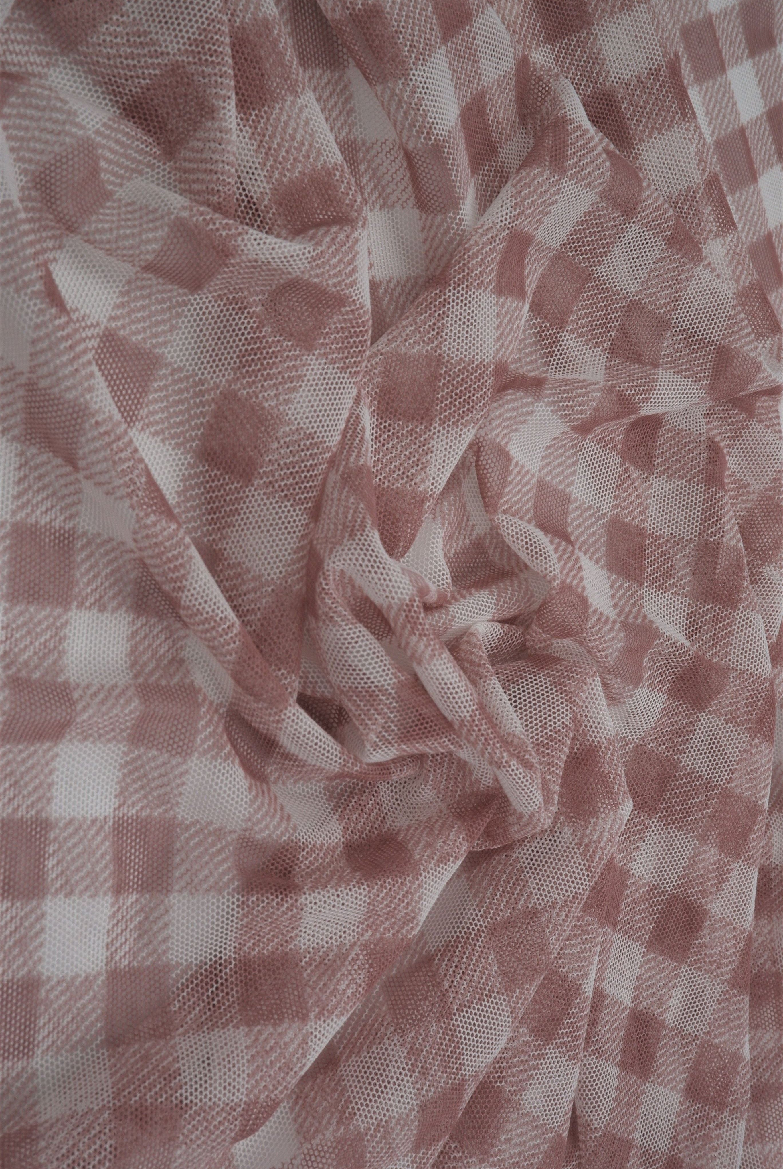 Mesh Plaid Gingham Flocking Print Fabric - MESH-DU1755