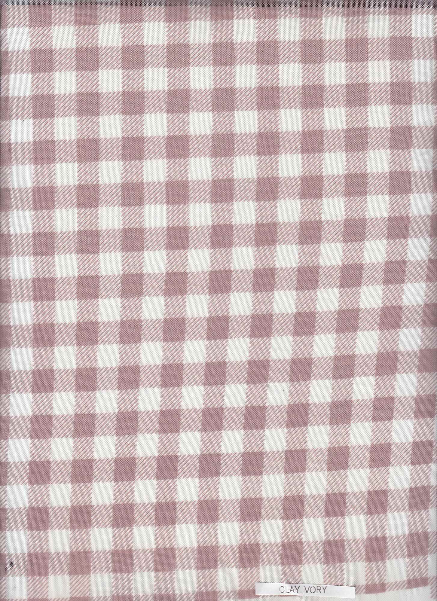 MESH-DU1755 CLAY/IVORY BLOUSE BODYSUIT CAMI CHECKERED FLOCKING GINGHAM LOUNGEWEAR MESH PLAID POLYESTER PRINT SPANDEX STRETCH TOPS TUNICS