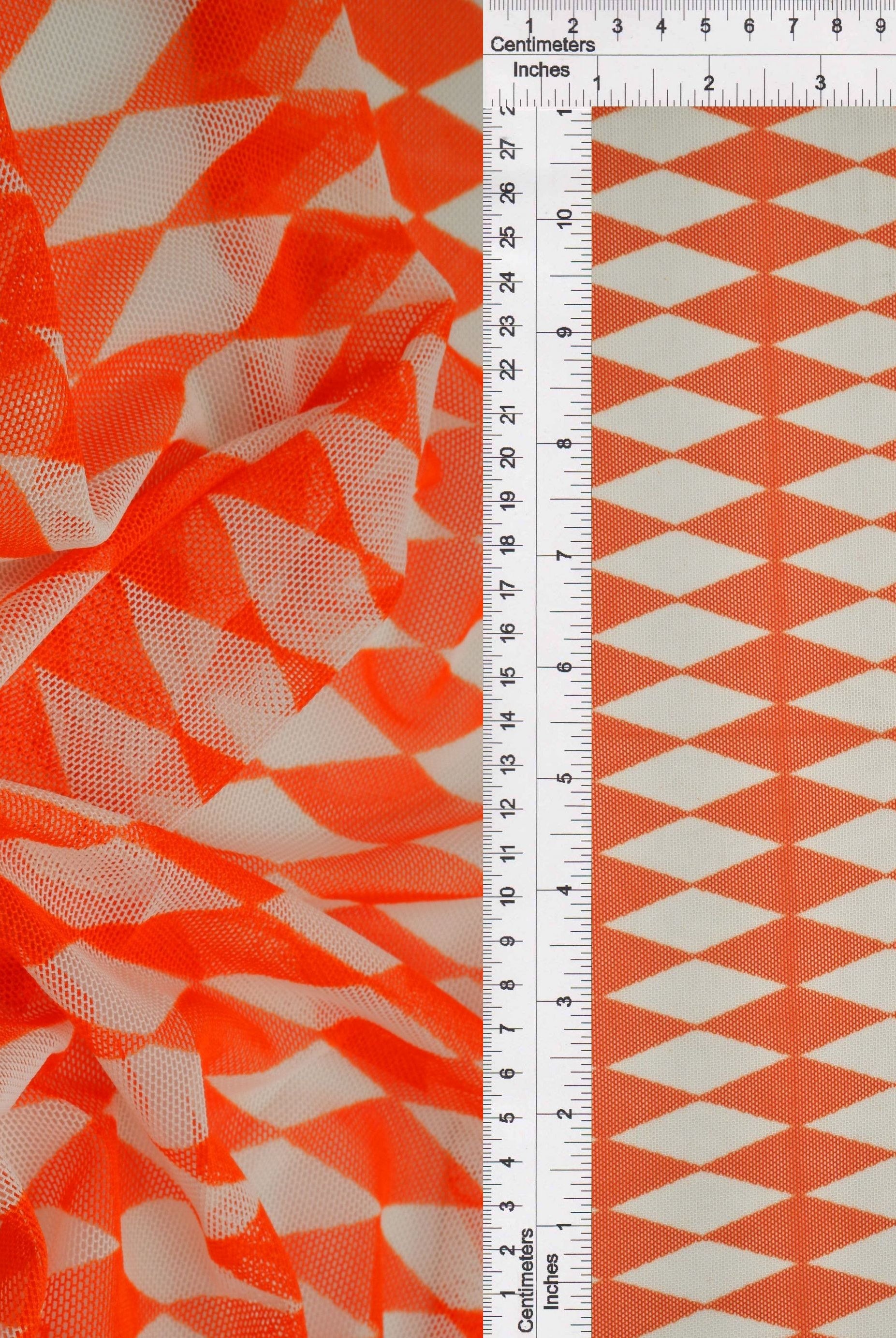 MESH-Q20216 ORANGE/WHITE BLOUSE BODYSUIT CAMI FLOCKING GEOMETRIC LOUNGEWEAR MESH POLYESTER PRINT RETRO SPANDEX STRETCH TOPS TUNICS