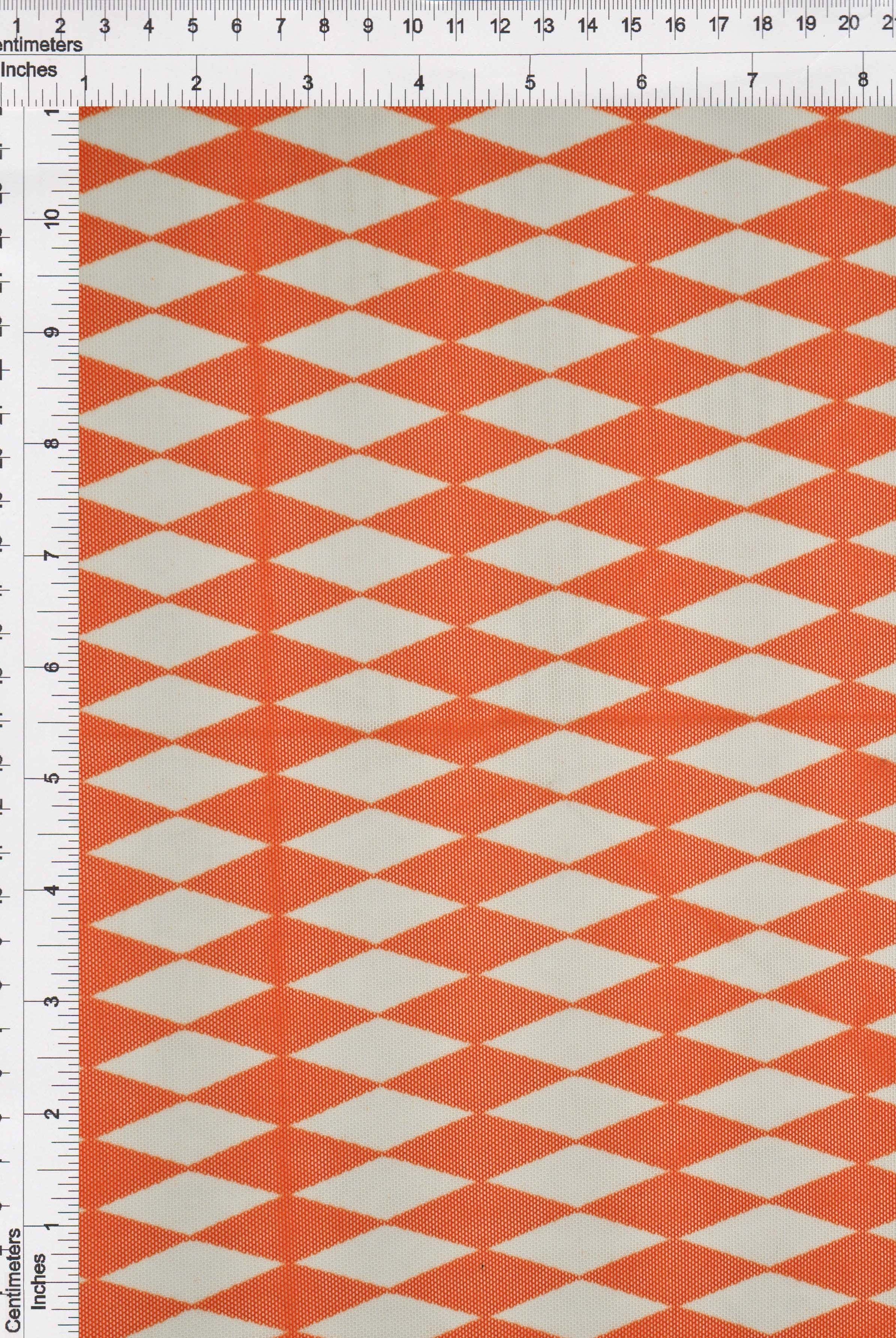 MESH-Q20216 ORANGE/WHITE BLOUSE BODYSUIT CAMI FLOCKING GEOMETRIC LOUNGEWEAR MESH POLYESTER PRINT RETRO SPANDEX STRETCH TOPS TUNICS