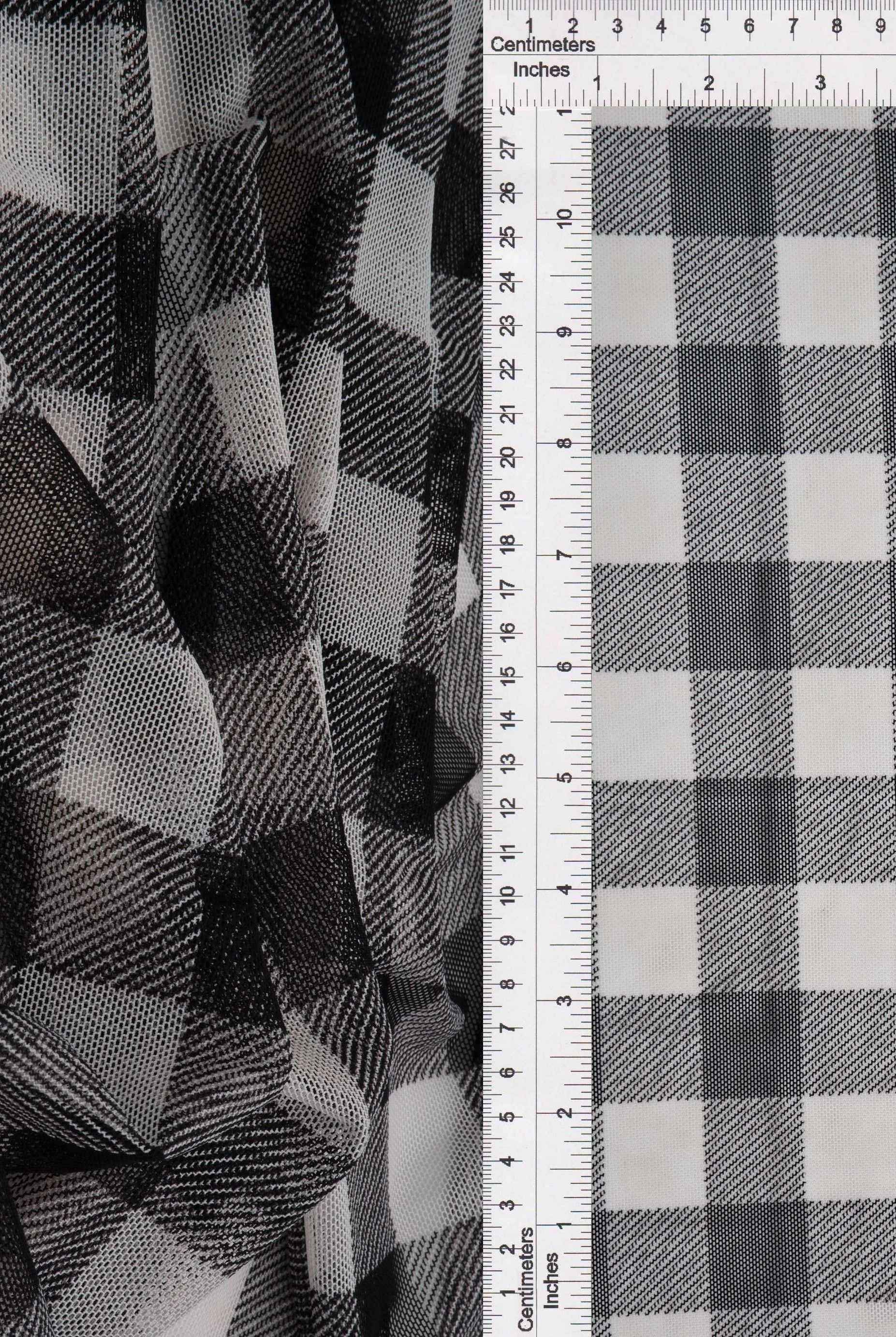 Mesh Checkered Flocking Plaid Print Fabric - MESH-SE902140