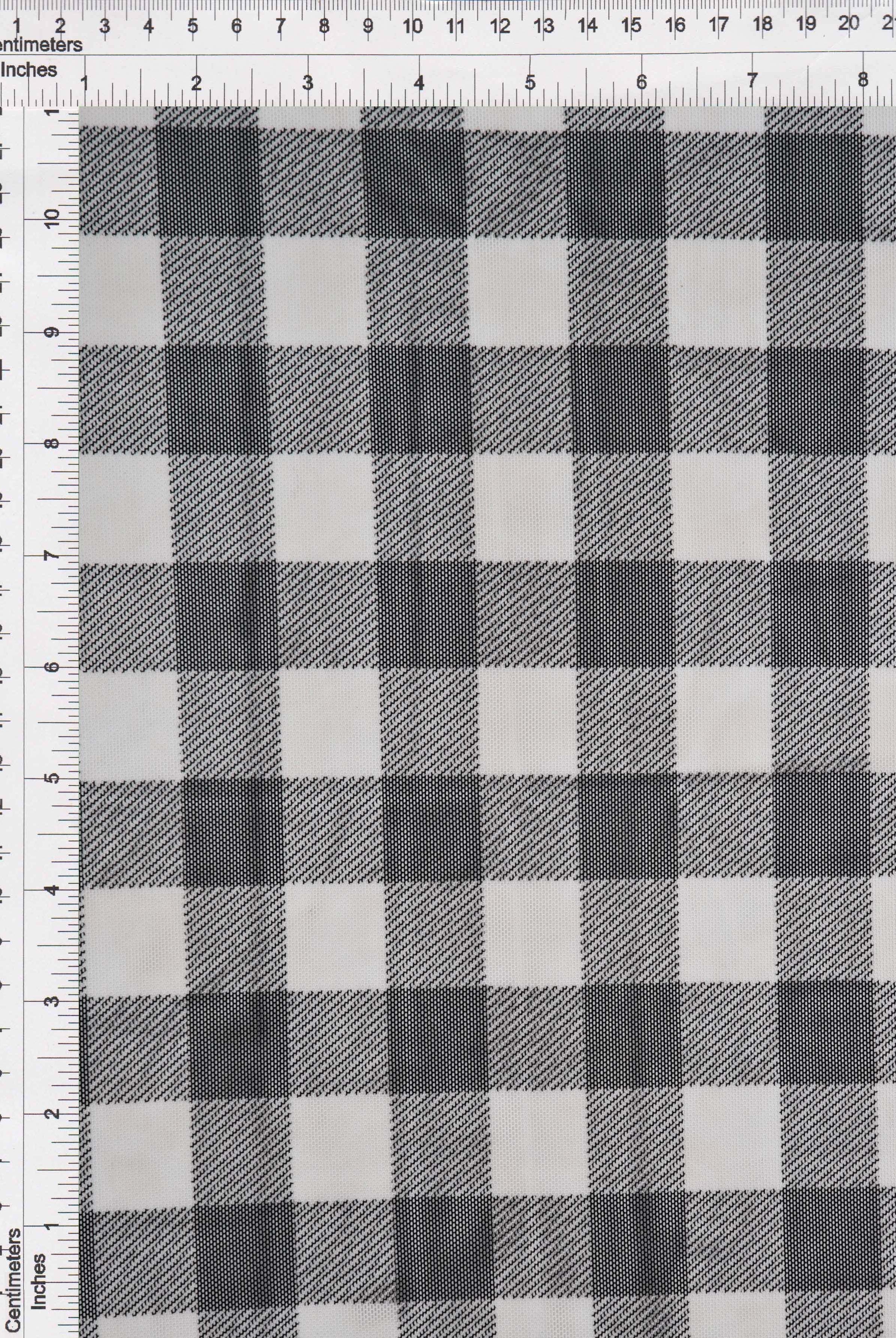 Mesh Checkered Flocking Plaid Print Fabric - MESH-SE902140