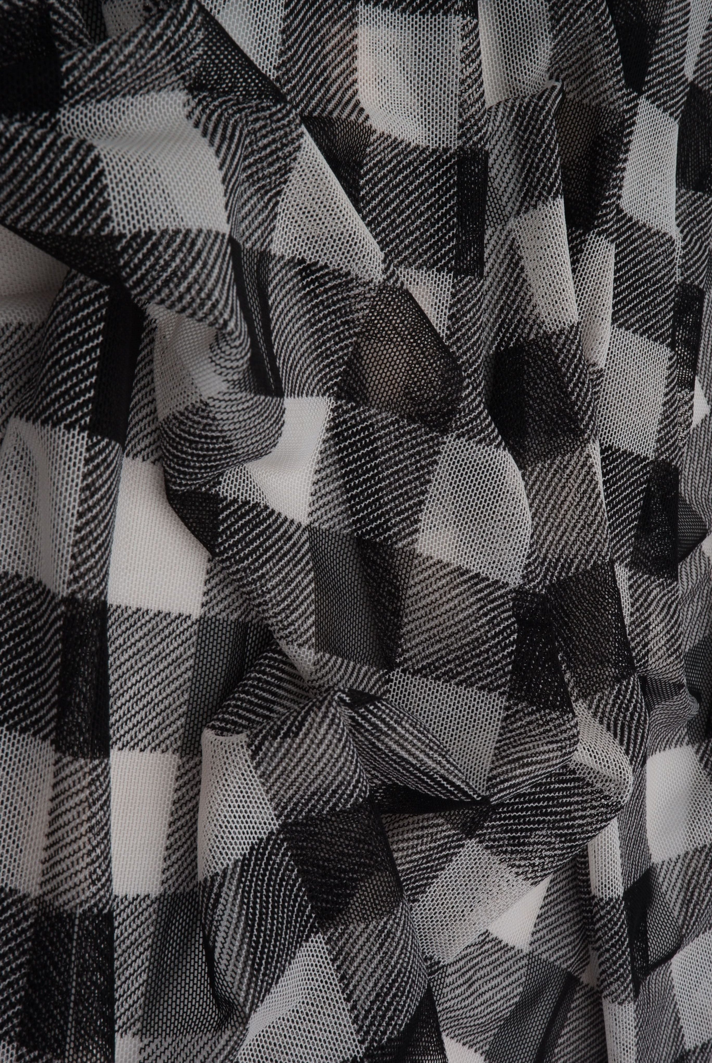 Mesh Checkered Flocking Plaid Print Fabric - MESH-SE902140