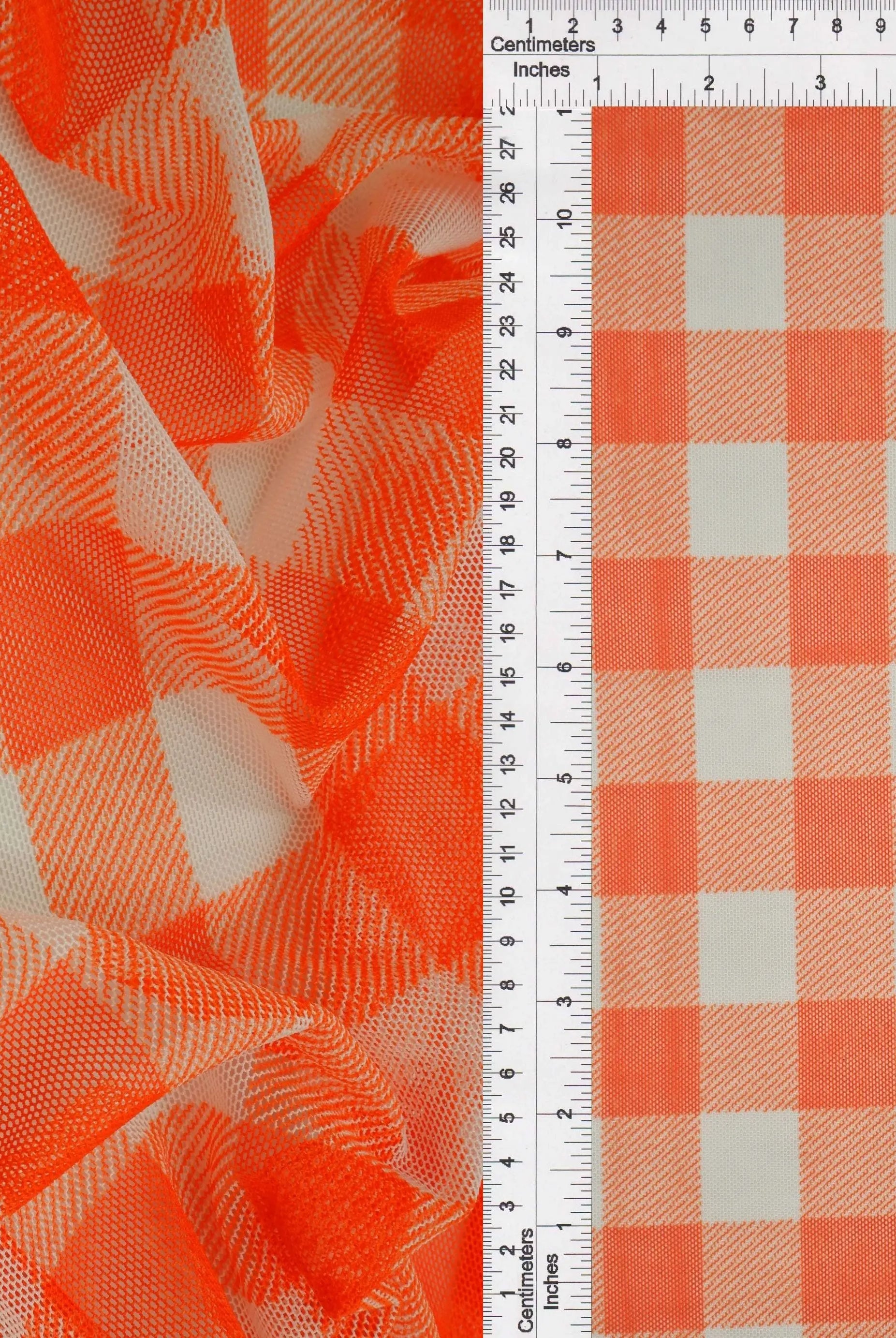 MESH-SE902140 ORANGE/WHT BLOUSE BODYSUIT CAMI CHECKERED FLOCKING GINGHAM LOUNGEWEAR MESH PLAID POLYESTER PRINT SPANDEX STRETCH TOPS TUNICS
