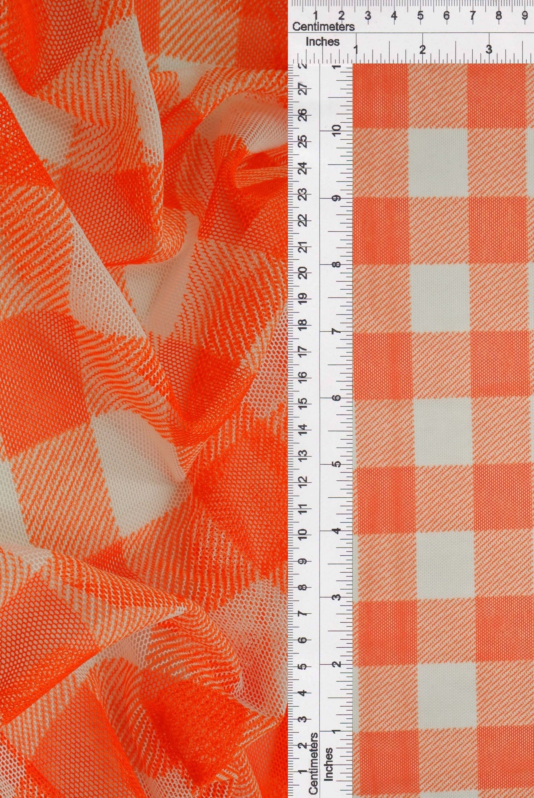 Mesh Checkered Flocking Plaid Print Fabric - MESH-SE902140