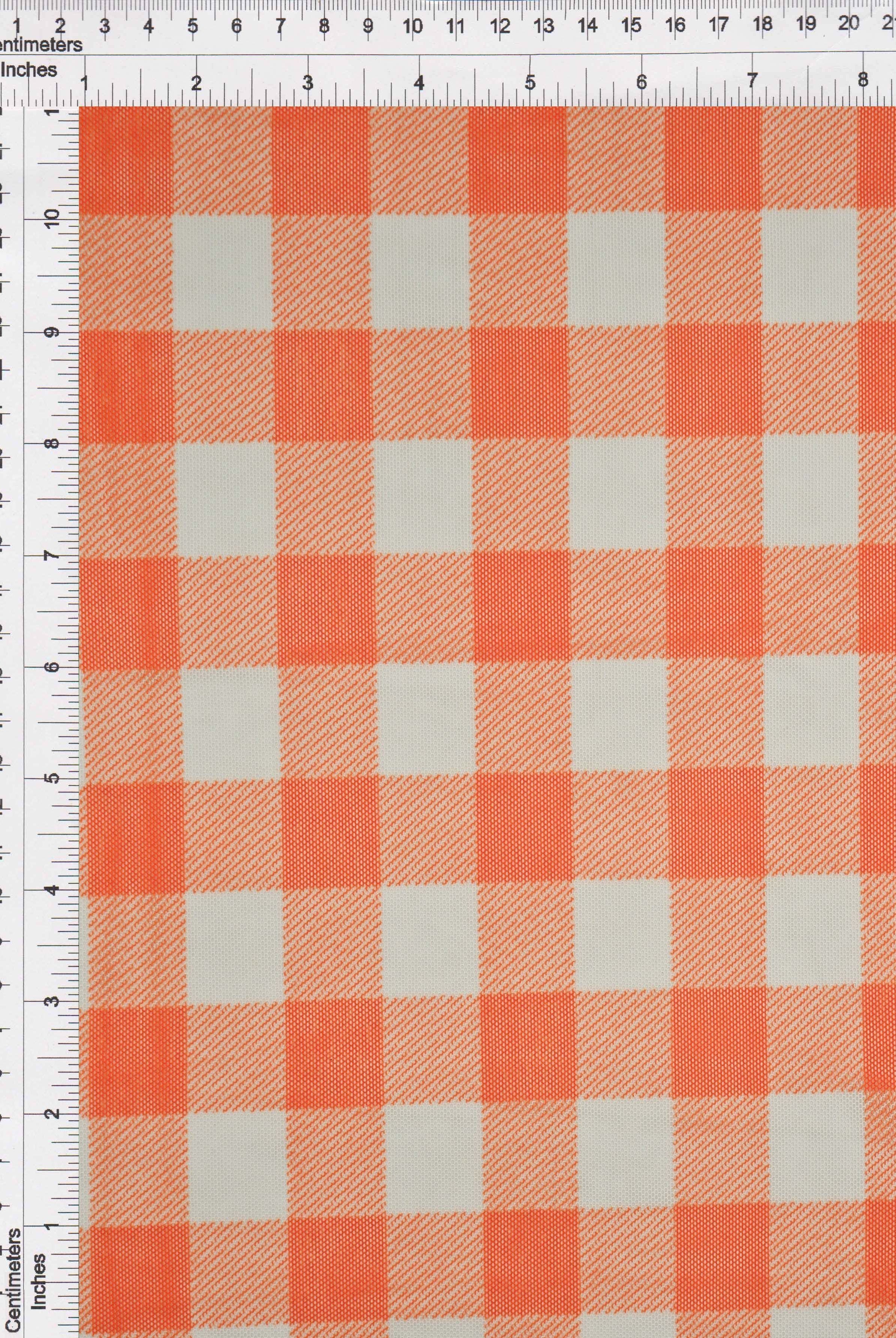 MESH-SE902140 ORANGE/WHT BLOUSE BODYSUIT CAMI CHECKERED FLOCKING GINGHAM LOUNGEWEAR MESH PLAID POLYESTER PRINT SPANDEX STRETCH TOPS TUNICS