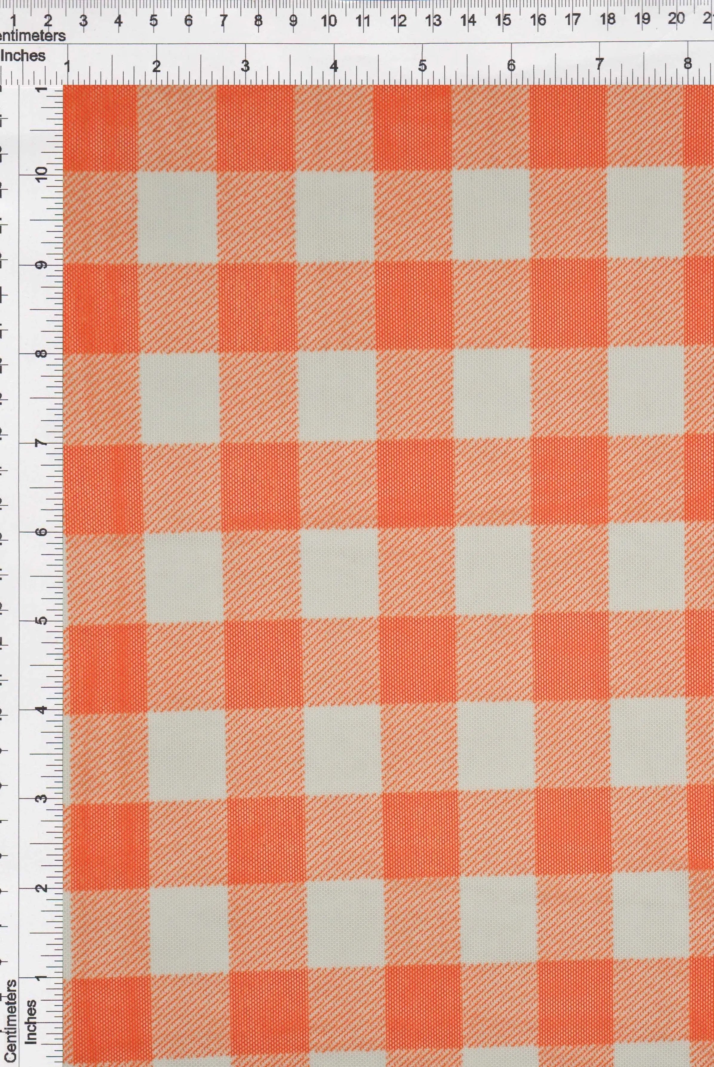 MESH-SE902140 ORANGE/WHT BLOUSE BODYSUIT CAMI CHECKERED FLOCKING GINGHAM LOUNGEWEAR MESH PLAID POLYESTER PRINT SPANDEX STRETCH TOPS TUNICS