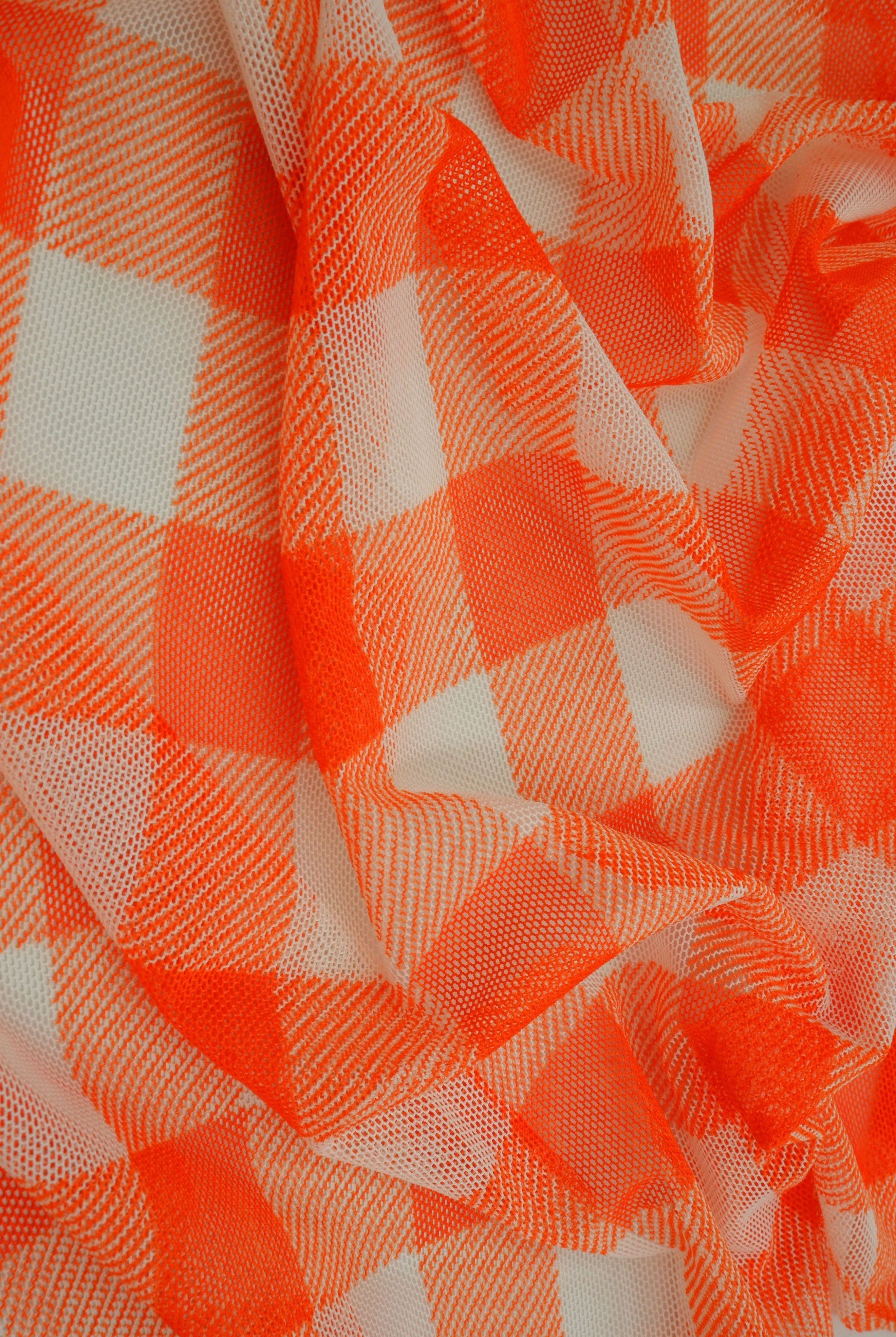 Mesh Checkered Flocking Plaid Print Fabric - MESH-SE902140