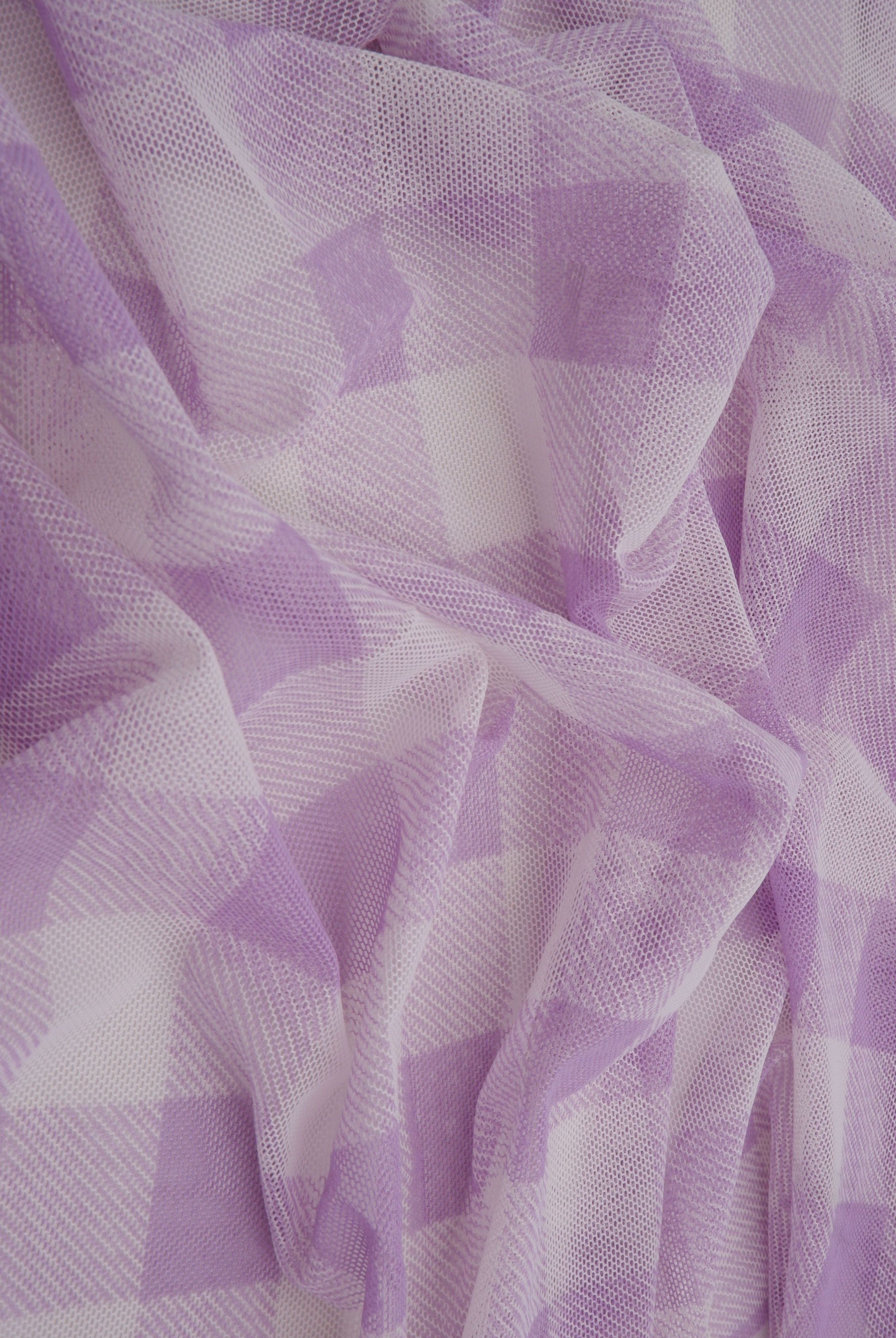 MESH-SE902140 LAVENDER/WHT BLOUSE BODYSUIT CAMI CHECKERED FLOCKING GINGHAM LOUNGEWEAR MESH PLAID POLYESTER PRINT SPANDEX STRETCH TOPS TUNICS