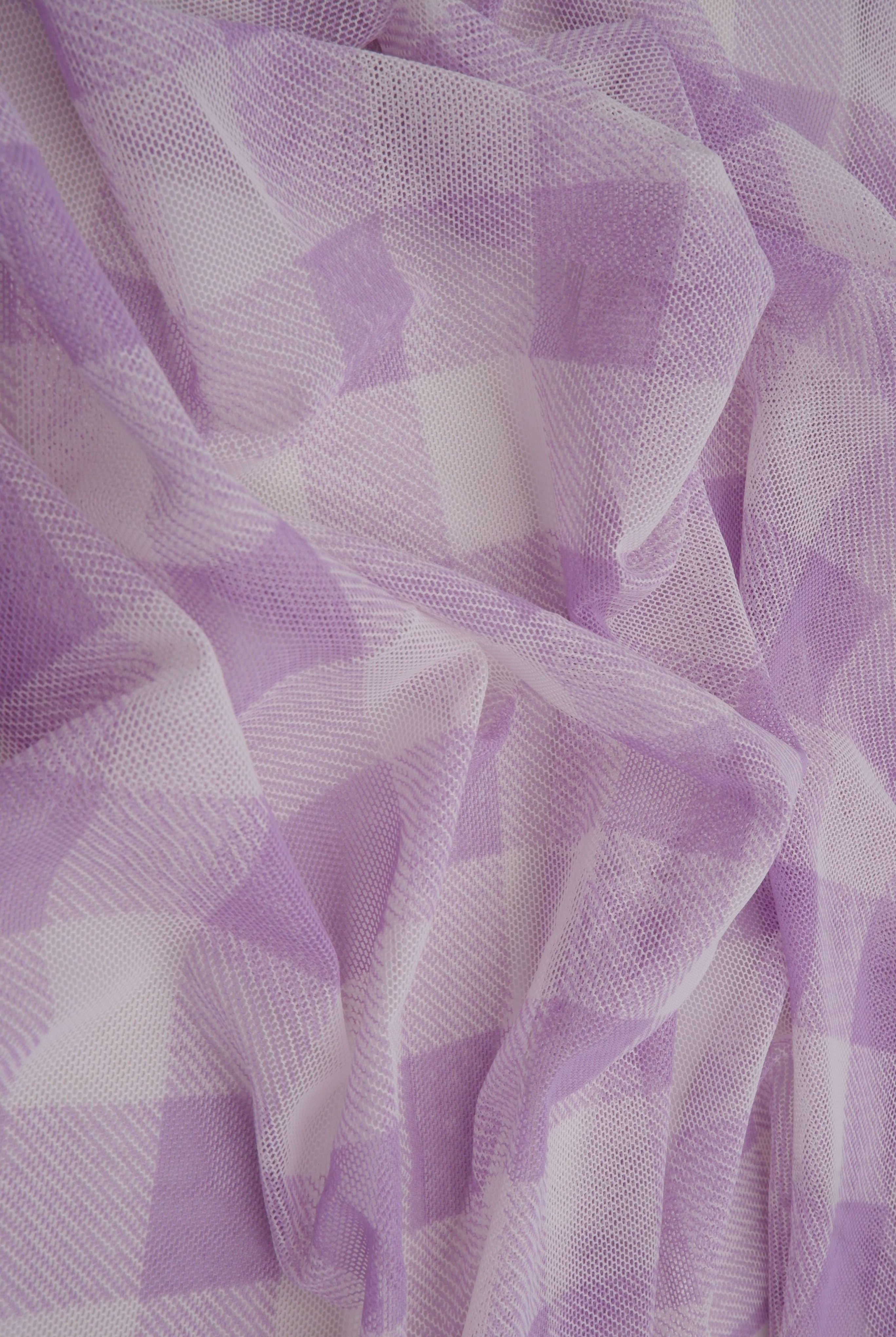 Mesh Checkered Flocking Plaid Print Fabric - MESH-SE902140