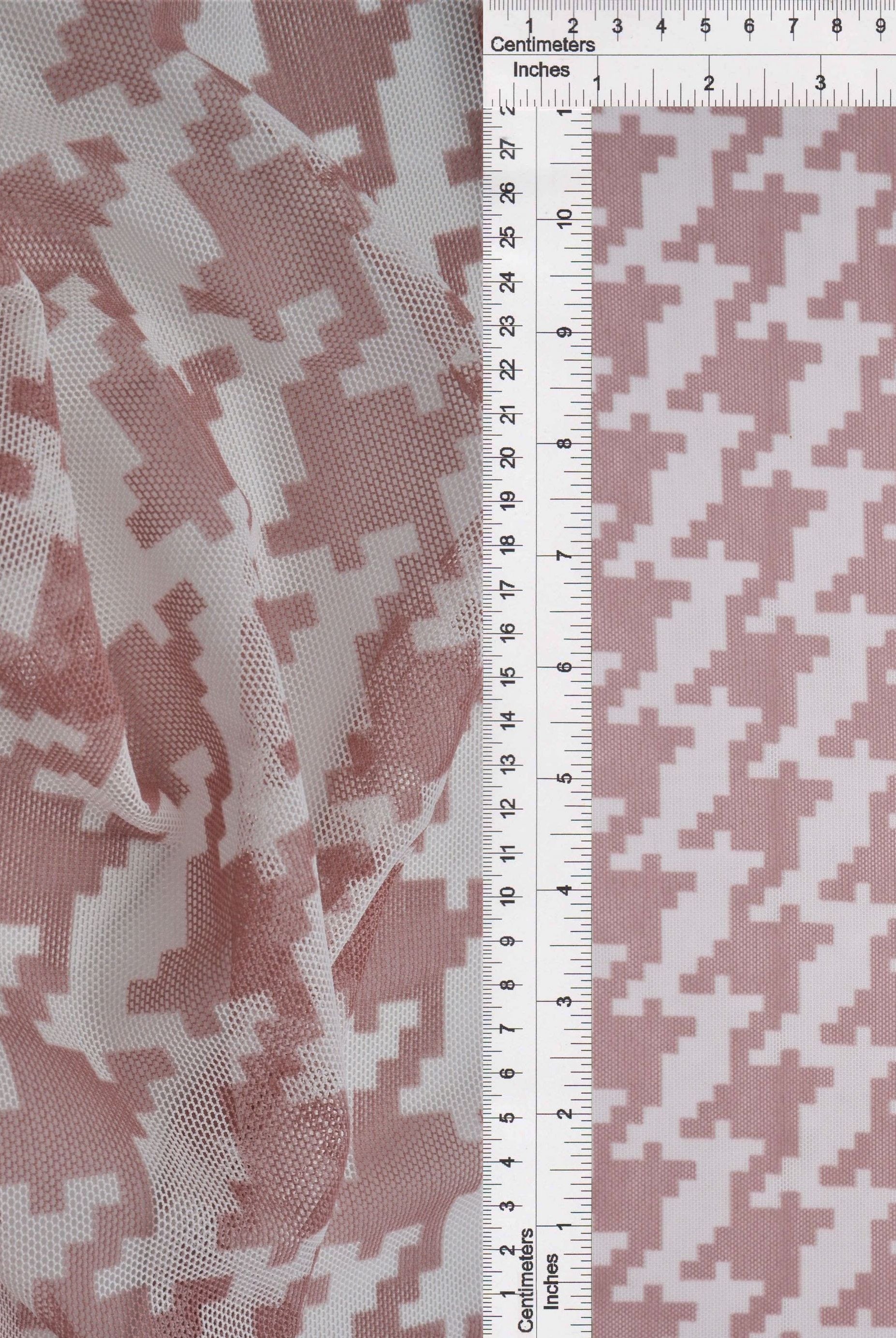 MESH-DU489 CLAY/IVORY BLOUSE BODYSUIT CAMI FLOCKING HOUNDSTOOTH LOUNGEWEAR MESH POLYESTER PRINT SPANDEX STRETCH TOPS TUNICS