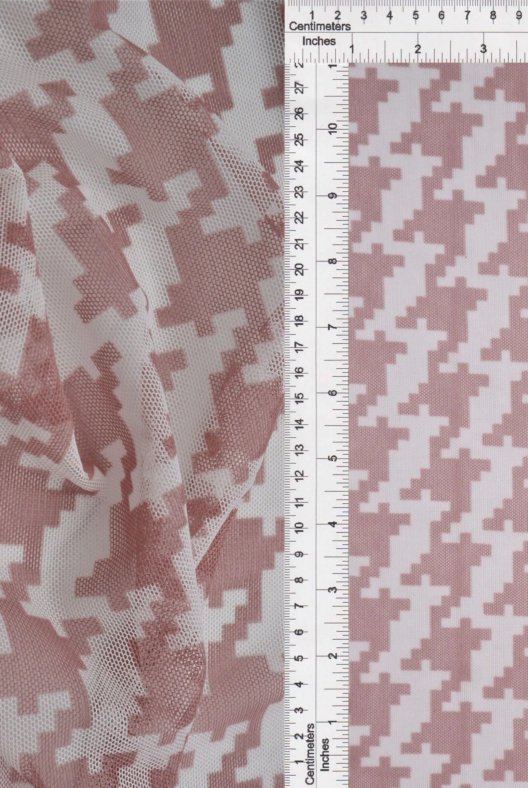 MESH-DU489 CLAY/IVORY BLOUSE BODYSUIT CAMI FLOCKING HOUNDSTOOTH LOUNGEWEAR MESH POLYESTER PRINT SPANDEX STRETCH TOPS TUNICS