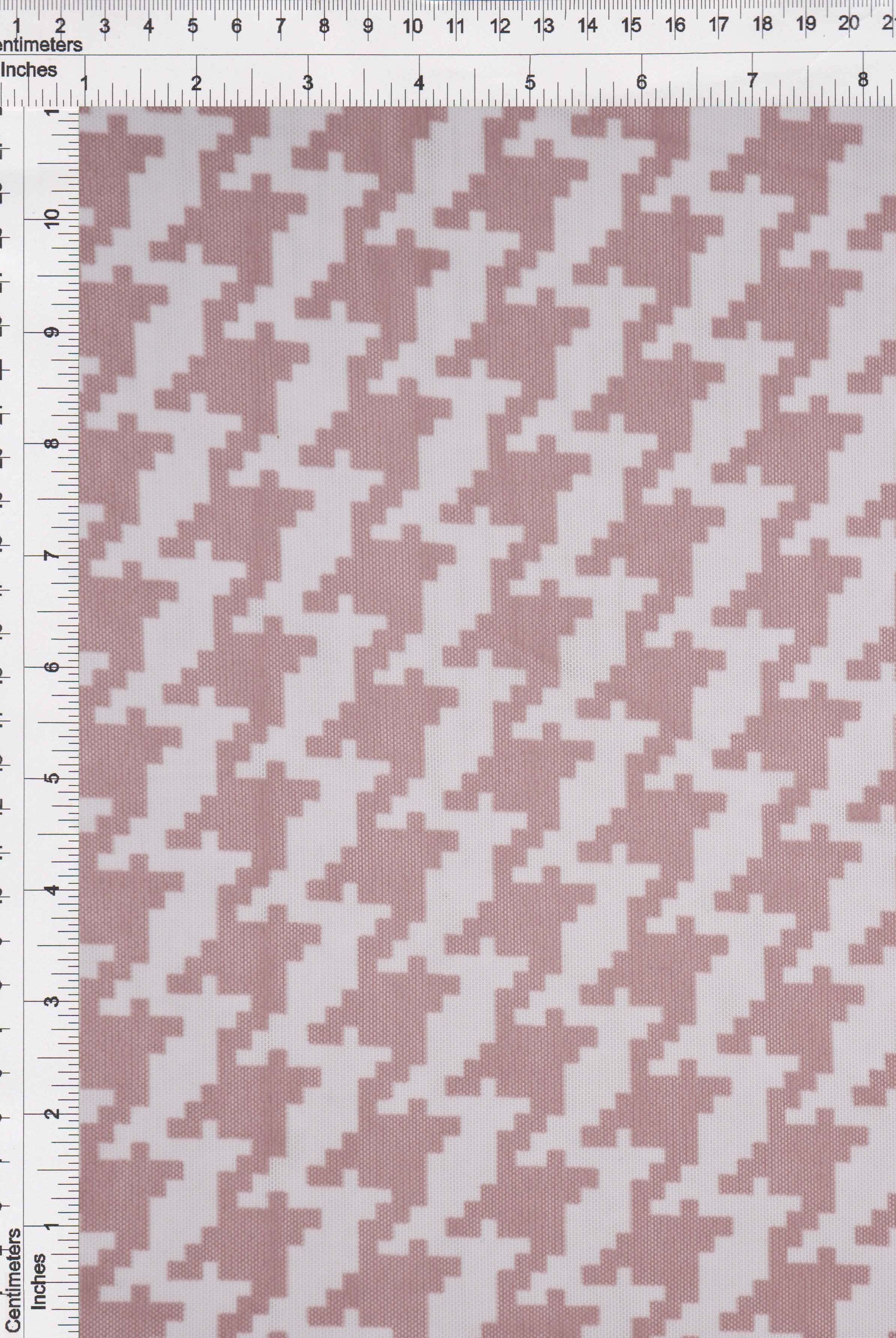 MESH-DU489 CLAY/IVORY BLOUSE BODYSUIT CAMI FLOCKING HOUNDSTOOTH LOUNGEWEAR MESH POLYESTER PRINT SPANDEX STRETCH TOPS TUNICS