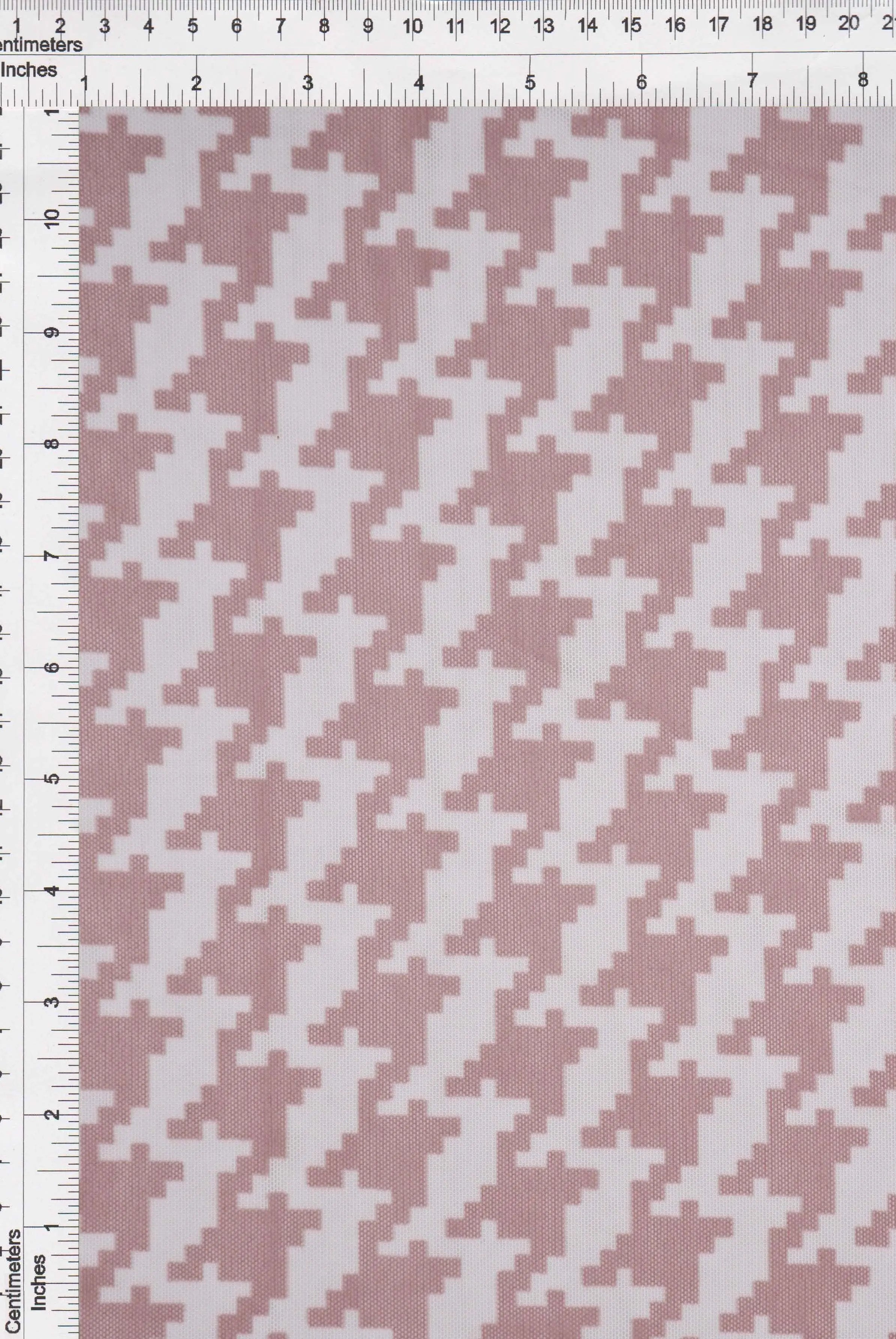 MESH-DU489 CLAY/IVORY BLOUSE BODYSUIT CAMI FLOCKING HOUNDSTOOTH LOUNGEWEAR MESH POLYESTER PRINT SPANDEX STRETCH TOPS TUNICS