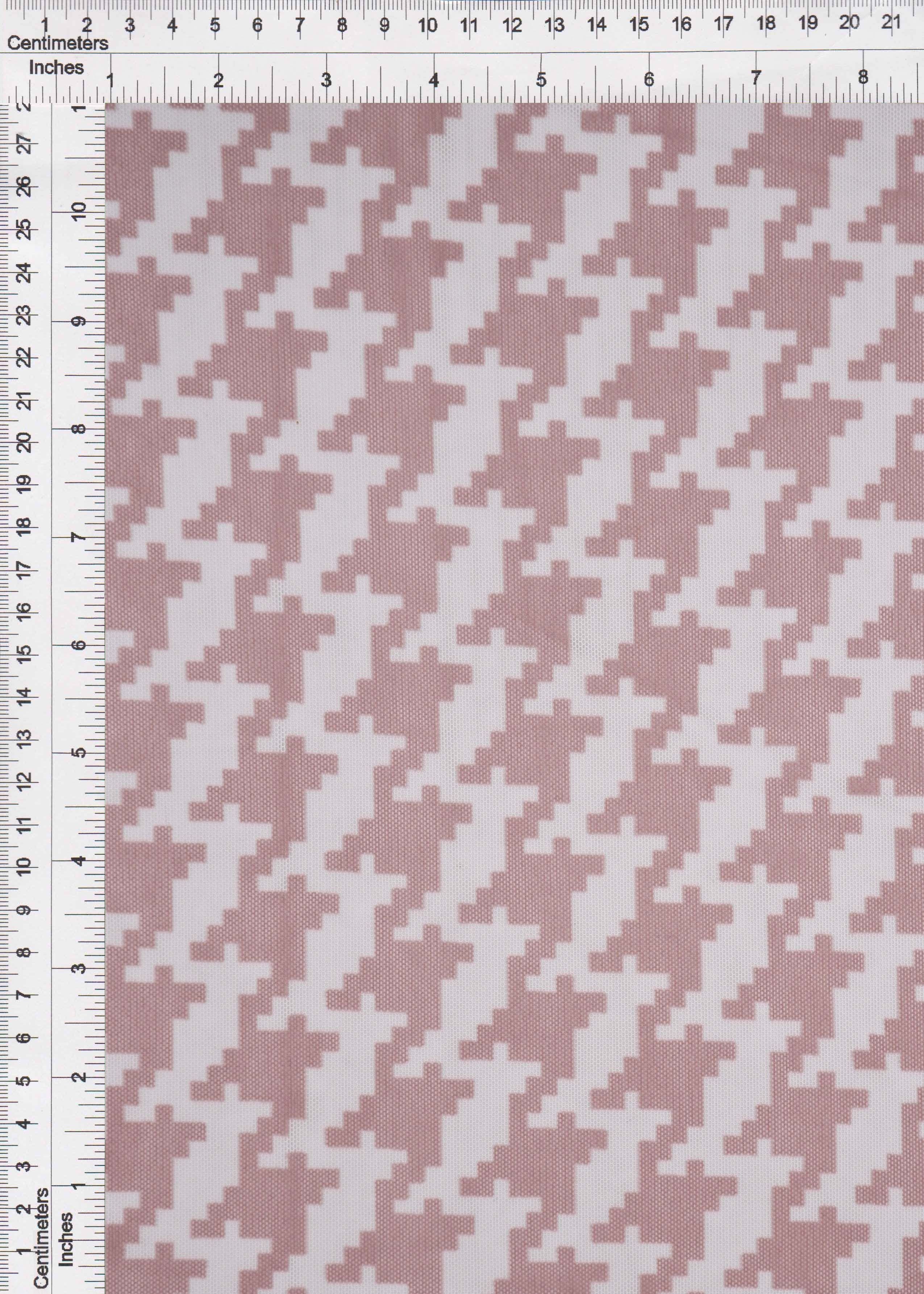 MESH-DU489 CLAY/IVORY BLOUSE BODYSUIT CAMI FLOCKING HOUNDSTOOTH LOUNGEWEAR MESH POLYESTER PRINT SPANDEX STRETCH TOPS TUNICS