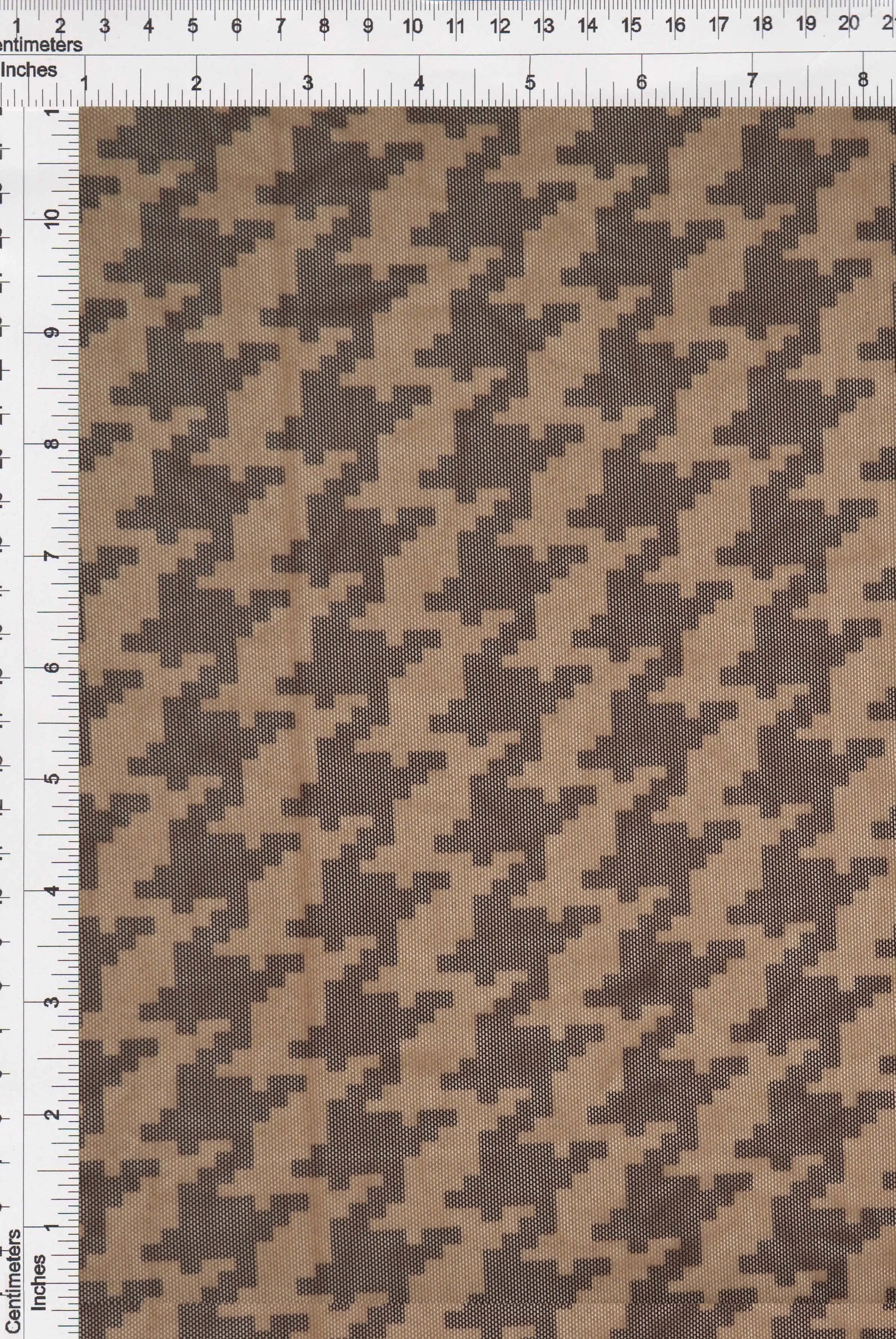 MESH-DU489 BROWN/TAUPE BLOUSE BODYSUIT BROWN CAMI FLOCKING HOUNDSTOOTH LOUNGEWEAR MESH POLYESTER PRINT SPANDEX STRETCH TOPS TUNICS