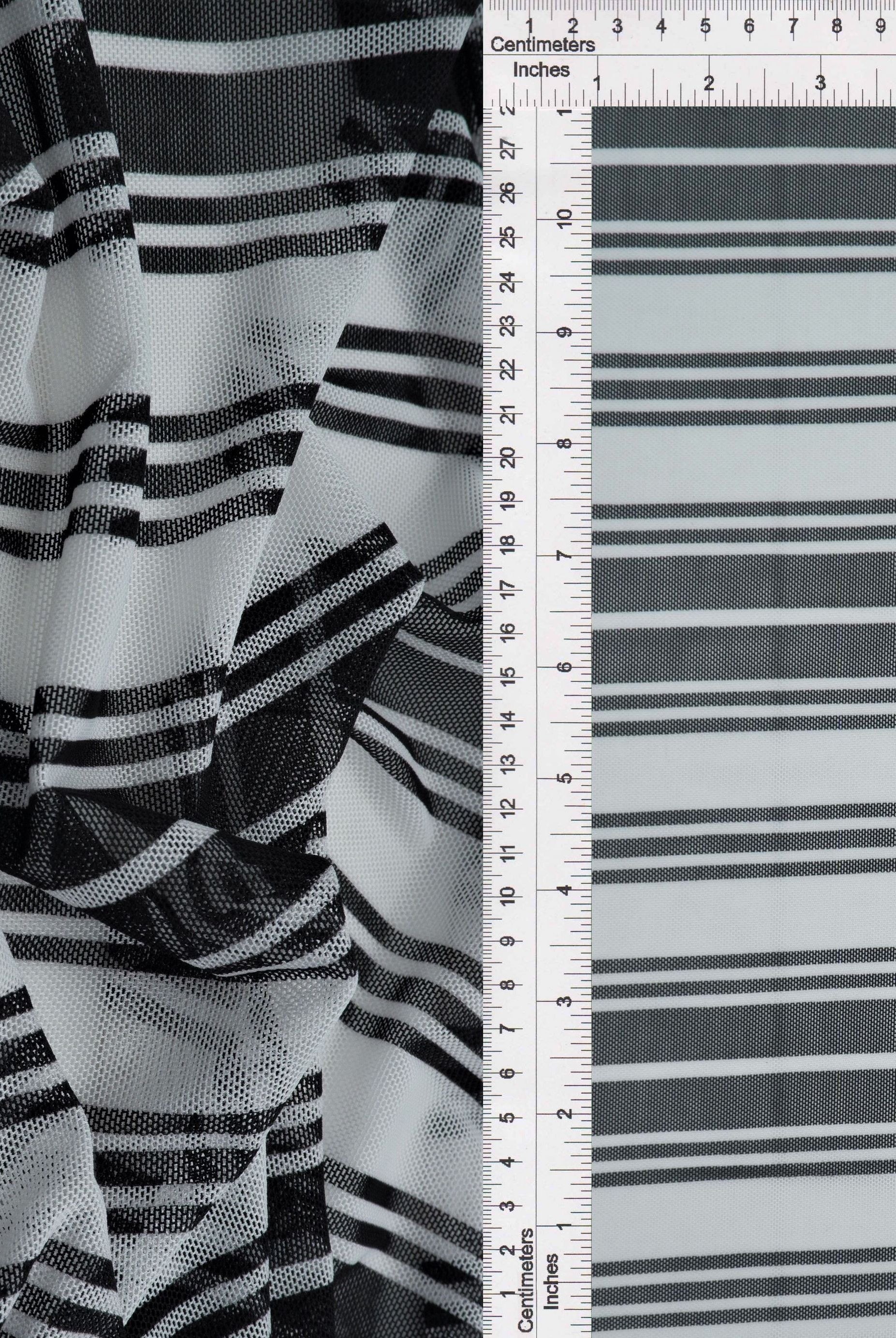 MESH-Q20212 IVORY/BLK BLOUSE BODYSUIT CAMI FLOCKING HORIZONTAL STRIPE LOUNGEWEAR MESH POLYESTER PRINT SPANDEX STRETCH TOPS TUNICS