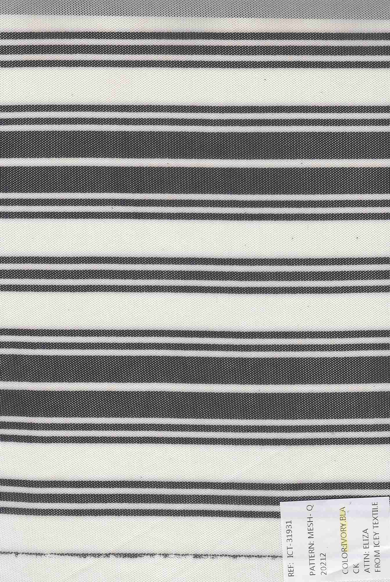 MESH-Q20212 IVORY/BLK BLOUSE BODYSUIT CAMI FLOCKING HORIZONTAL STRIPE LOUNGEWEAR MESH POLYESTER PRINT SPANDEX STRETCH TOPS TUNICS