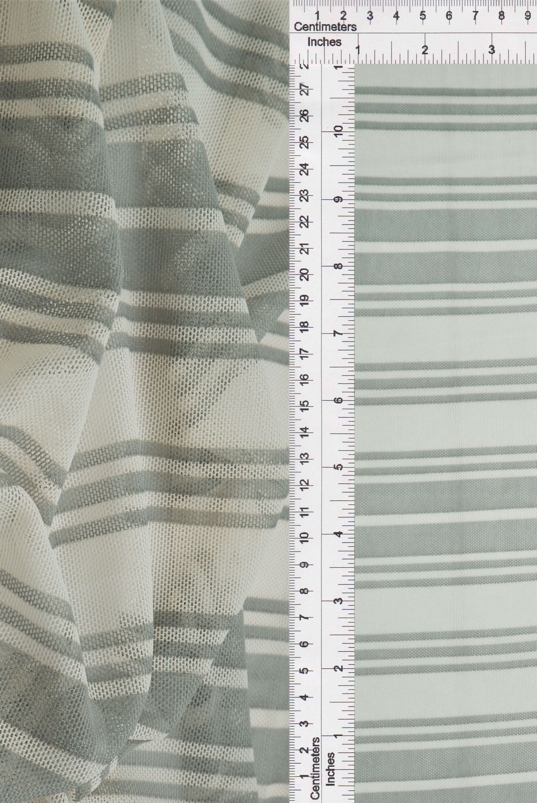 MESH-Q20212 IVORY/SILVER BLOUSE BODYSUIT CAMI FLOCKING HORIZONTAL STRIPE LOUNGEWEAR MESH POLYESTER PRINT SPANDEX STRETCH TOPS TUNICS