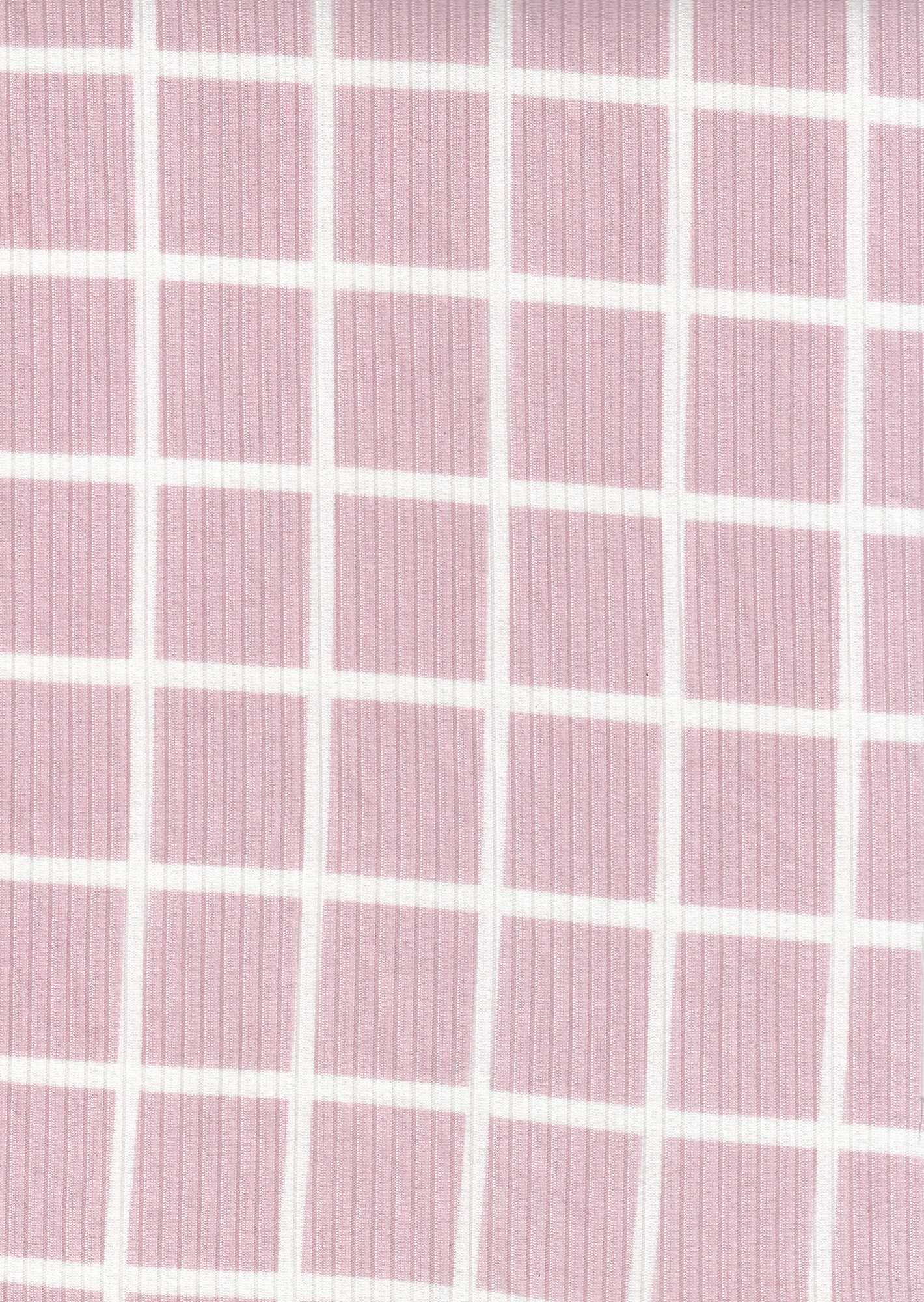 KNT3422-Q20118 PINK/IVORY BLOUSE BOTTOMS CHECKERED DRESS KNIT LOUNGEWEAR PINK PLAID POLYESTER PRINT-B RIBBED SPANDEX STRETCH TOPS WHITE WINDOW PANE