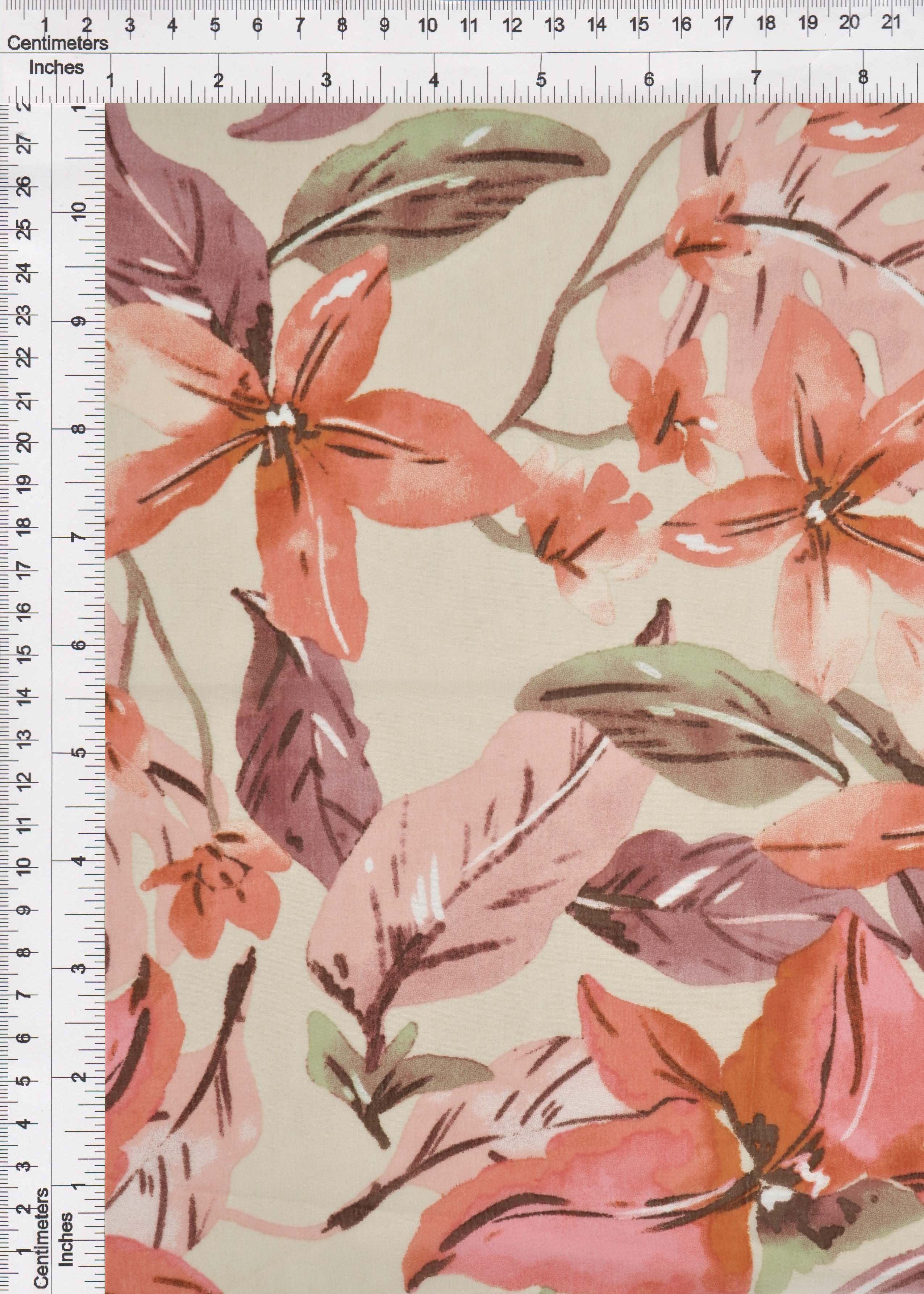 HIMLT-Q11102 SAND/RUST BIG FLOWER BLOUSE BODYSUIT BOTTOMS CAMI FLORAL HI-MULTI LOUNGEWEAR NON STRETCH POLYESTER PRINT SWISS DOT TOPS WOVEN