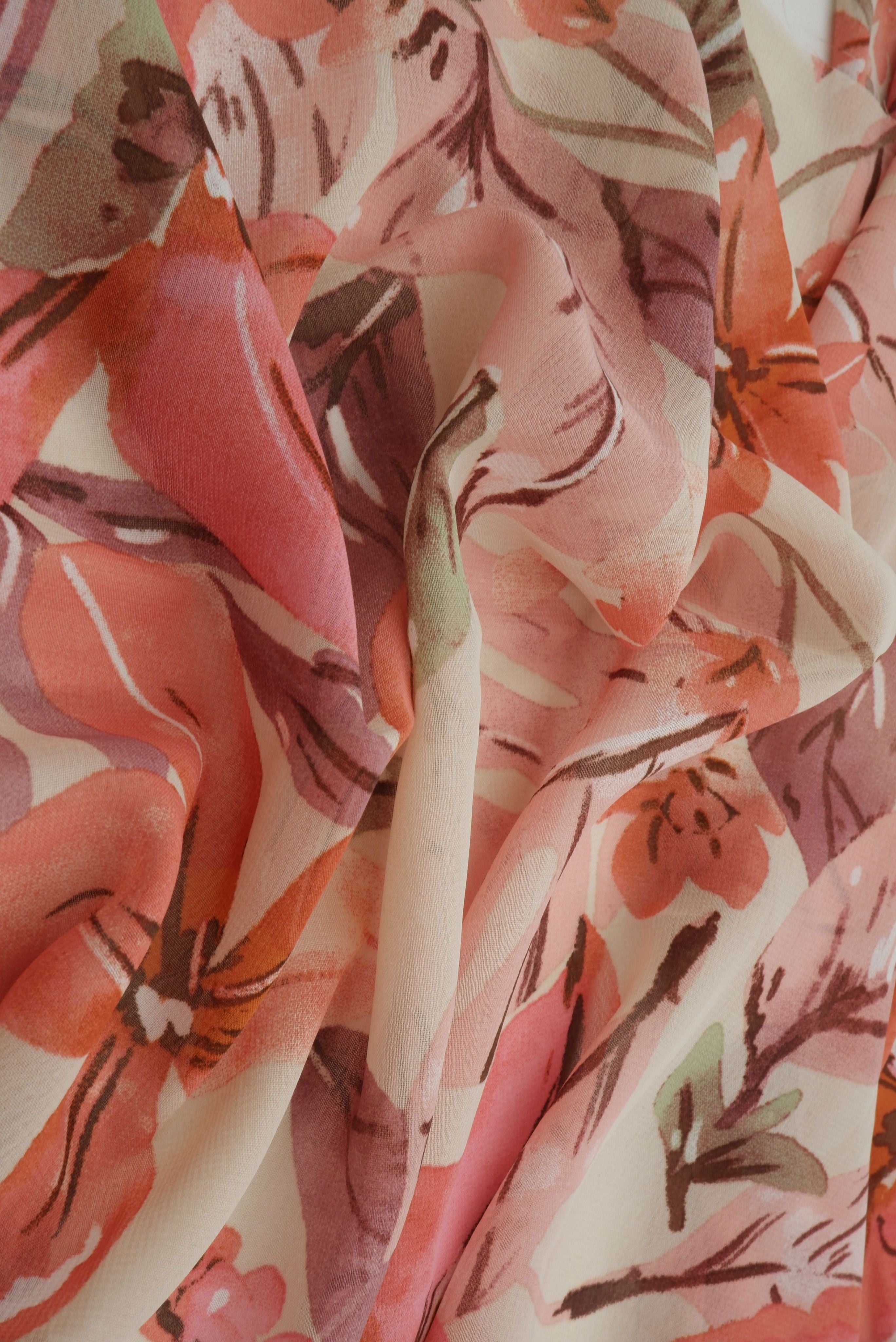 HIMLT-Q11102 SAND/RUST BIG FLOWER BLOUSE BODYSUIT BOTTOMS CAMI FLORAL HI-MULTI LOUNGEWEAR NON STRETCH POLYESTER PRINT SWISS DOT TOPS WOVEN