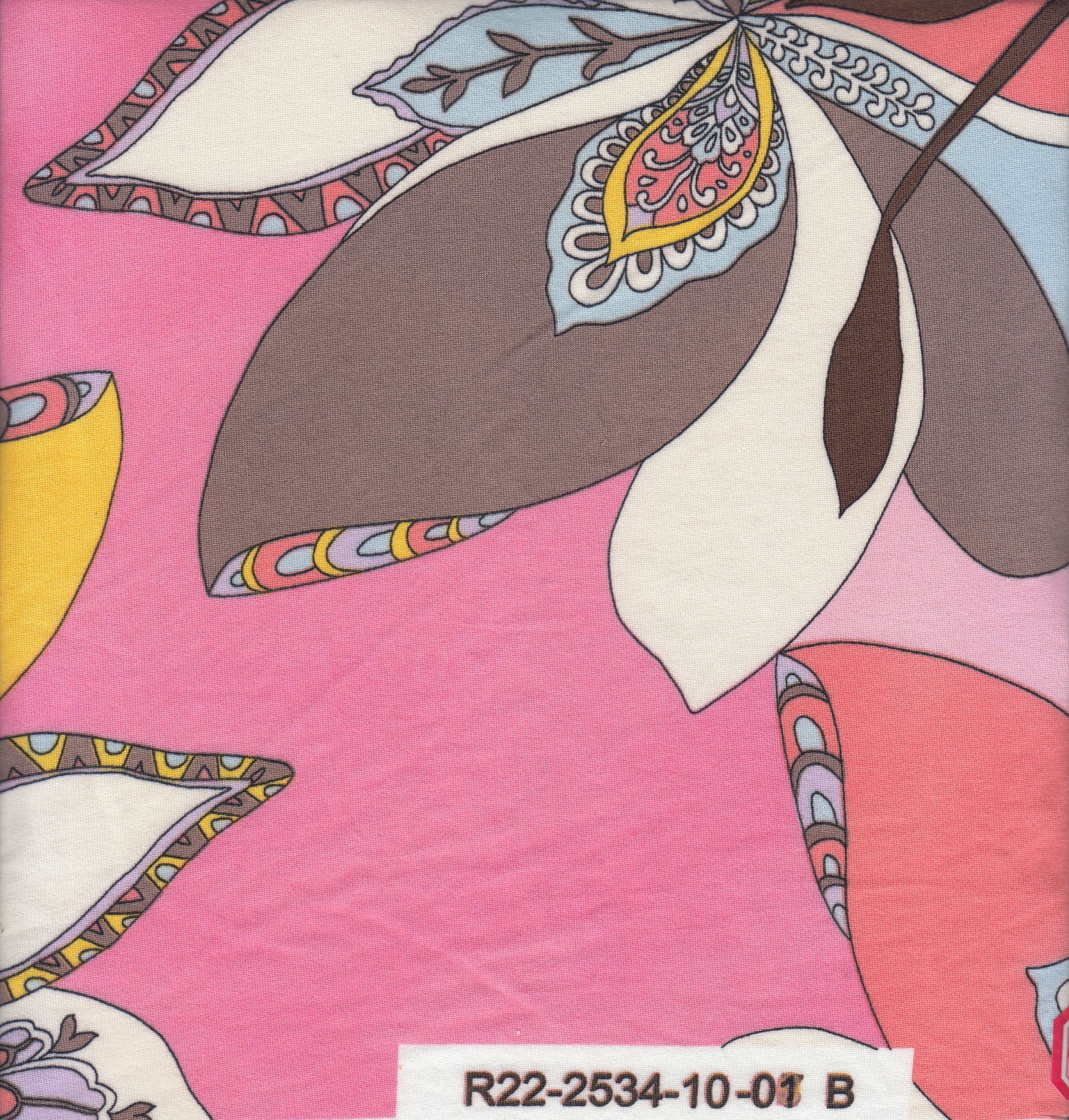 KNT2100-Q81108 PINK YELLOW BIKER SHORTS BLOUSE BODYSUIT BOTTOMS CAMI DRESS DTY BRUSHED FLORAL FLOWER KNIT POLYESTER PRINT SPANDEX STRETCH