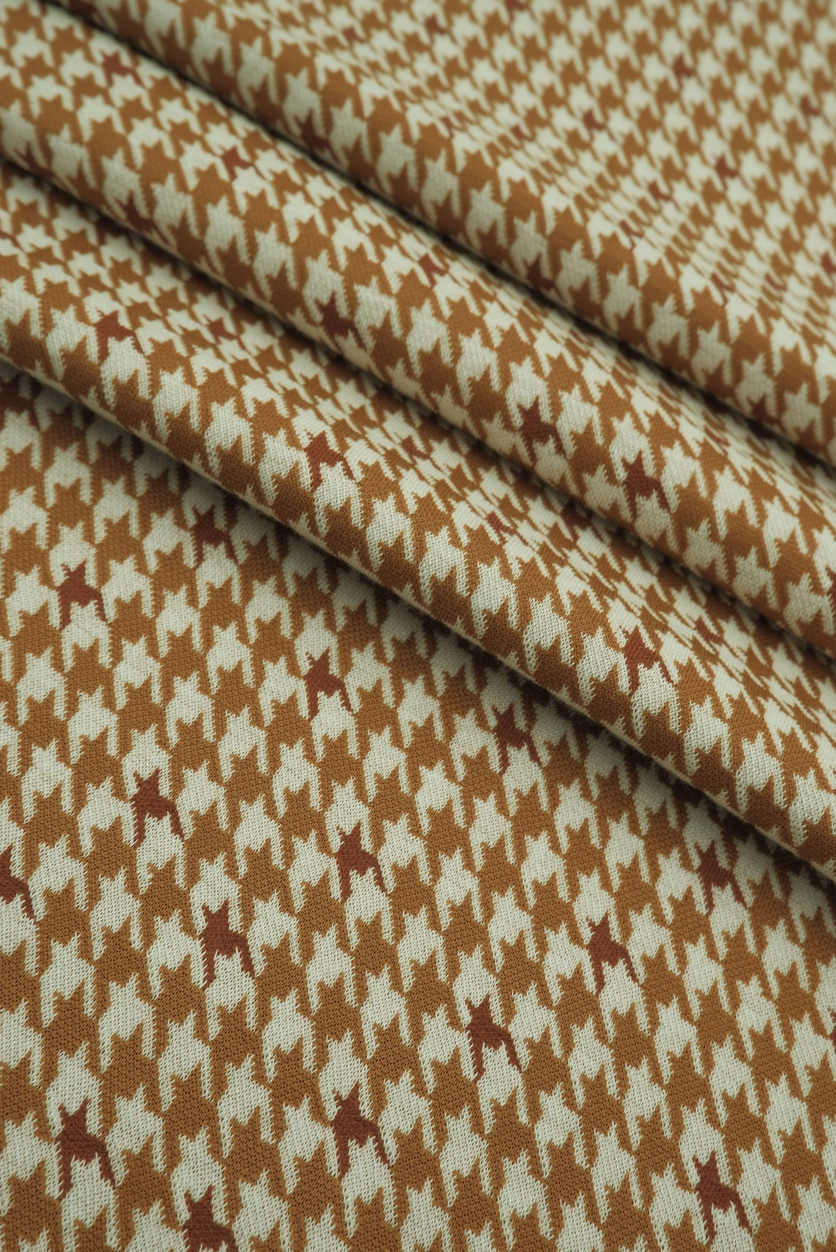 KNT4454 CAMEL/BRICK BOTTOMS DRESS HOUNDSTOOTH KNIT OUTERWEAR PANTS POLYESTER SKIRTS SOLID-B SPANDEX STRETCH YARN DYED