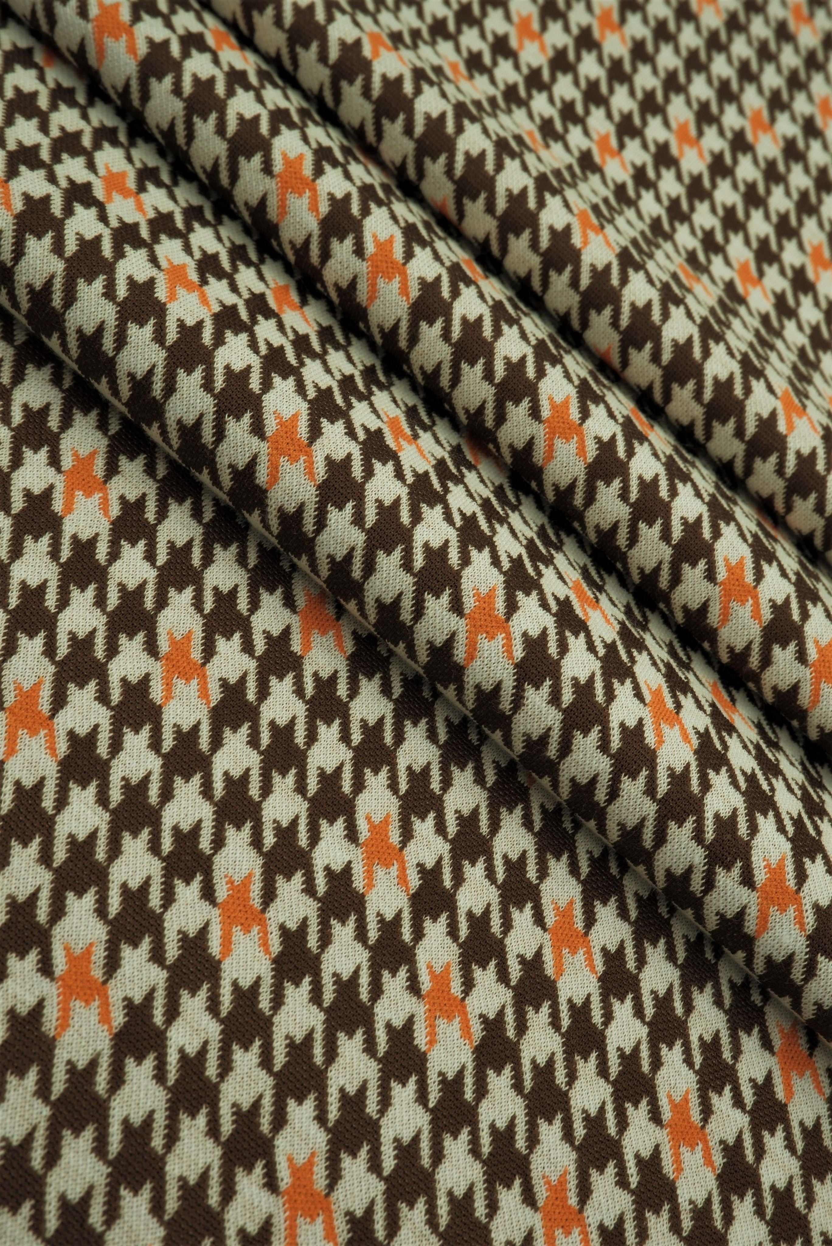 KNT4454 BROWN/ORANGE BOTTOMS DRESS HOUNDSTOOTH KNIT OUTERWEAR PANTS POLYESTER SKIRTS SOLID-B SPANDEX STRETCH YARN DYED