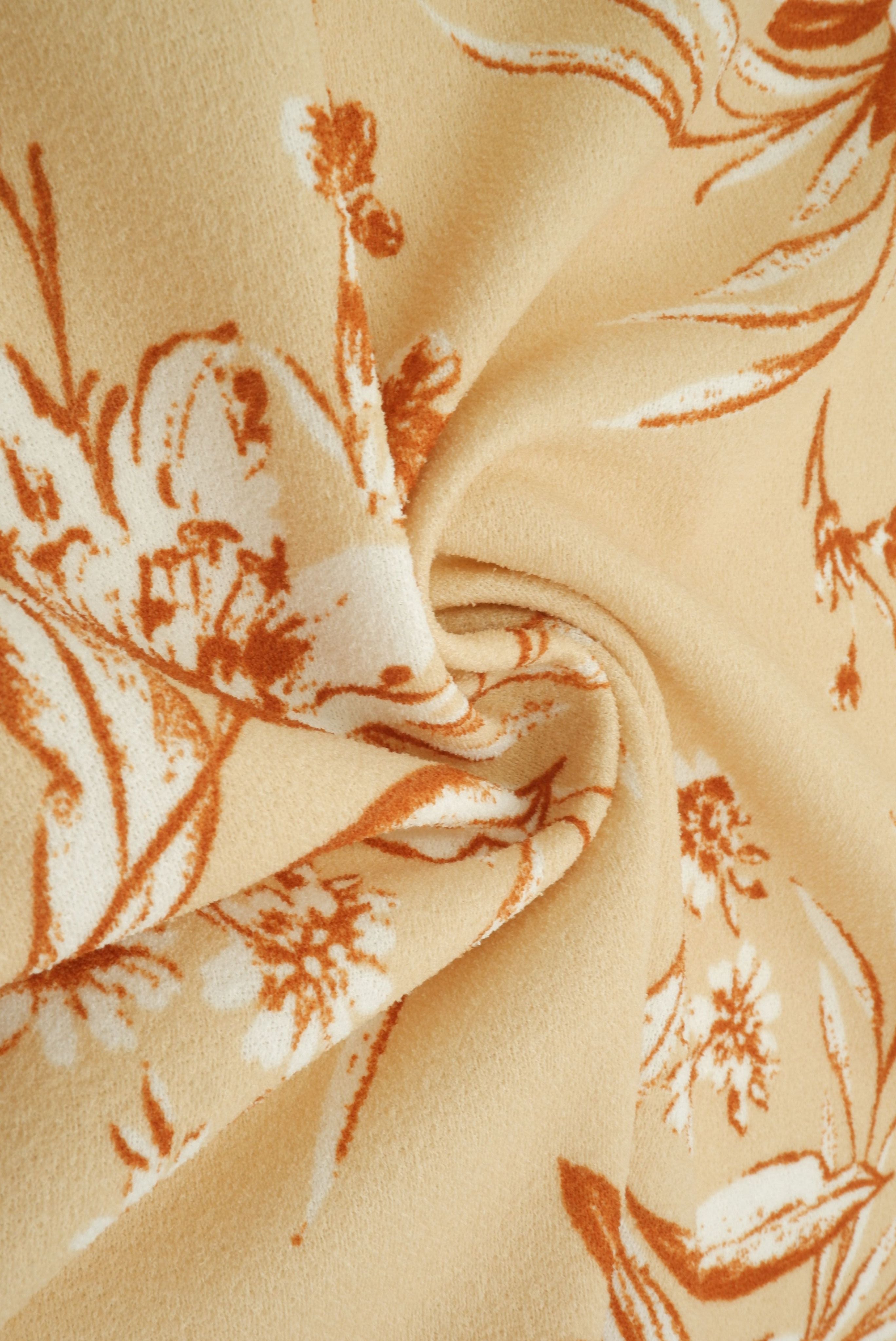 KNT3971-MS11058 SAND FLOWER BLOUSE BODYSUIT BOTTOMS CAMI DRESS FLORAL GOLD KNIT PANTS POLYESTER PRINT SKIRTS SPANDEX STRETCH TOPS