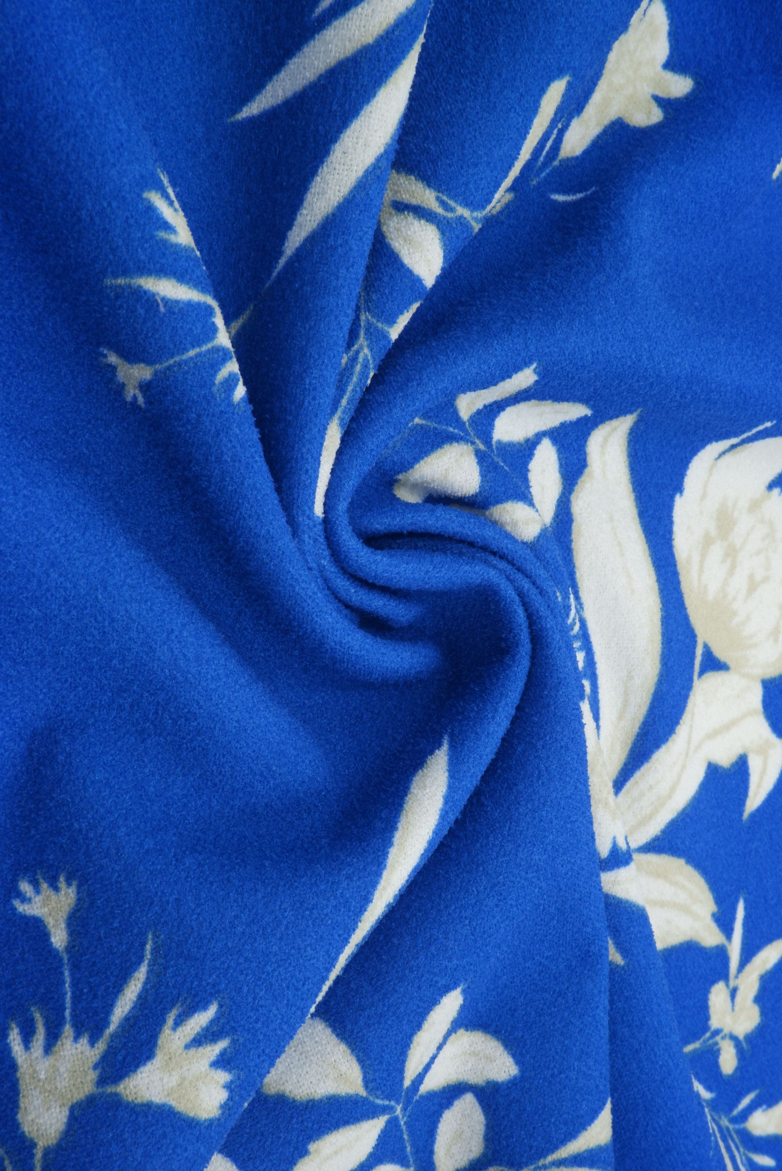 KNT3971-MS11058 ROYAL FLOWER BLOUSE BLUE BODYSUIT BOTTOMS CAMI DRESS FLORAL KNIT PANTS POLYESTER PRINT SKIRTS SPANDEX STRETCH TOPS